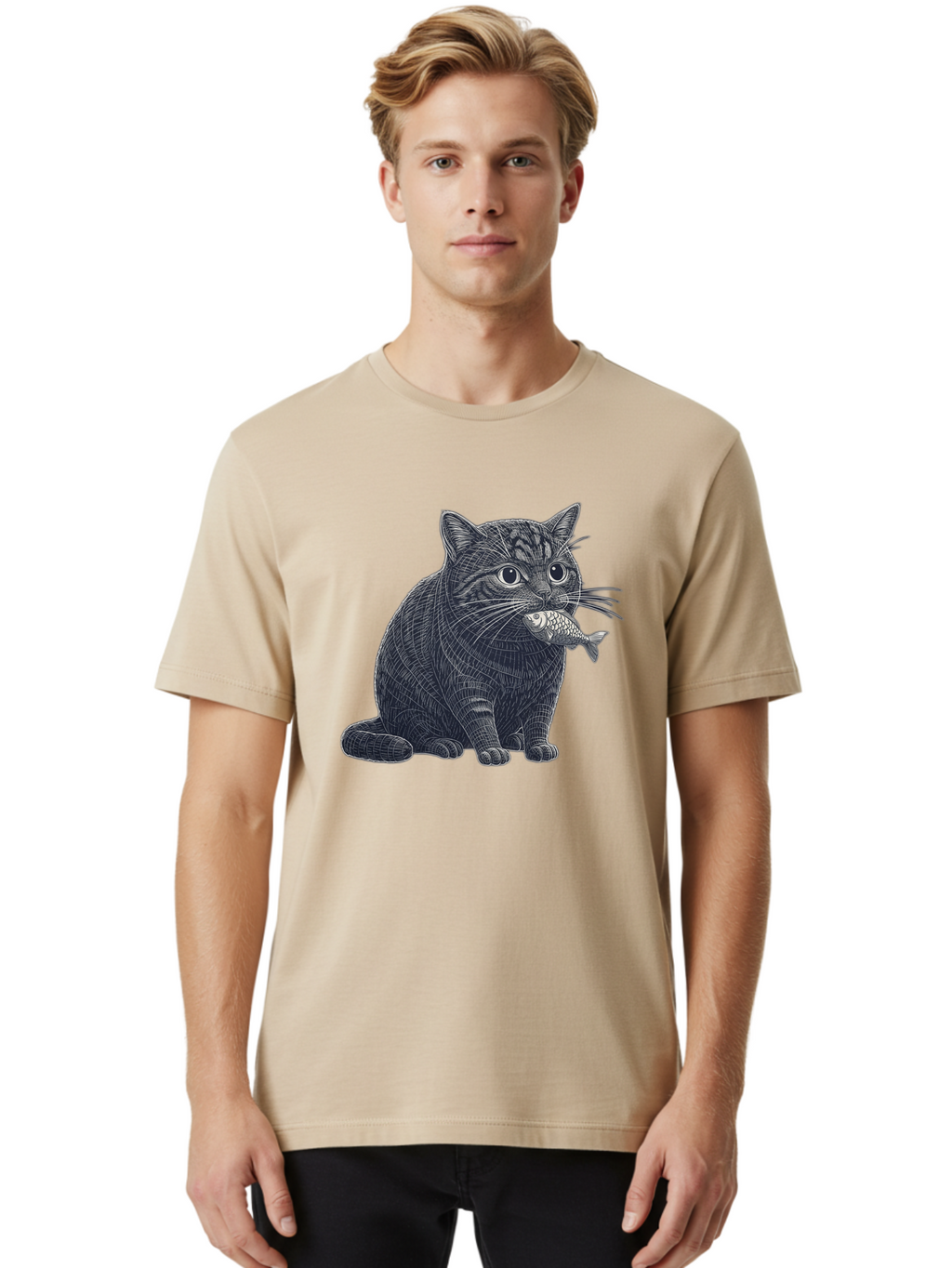 Cat-With-Fish-6 Men'S Graphic Tee, 100% Cotton, Comfortable Casual Summer Wear, Machine Washable, Vintage Camera, Old Camera, Antique Camera, Black Camera, Classic Photography, Photography Equipment, Nostalgic Device, Film Camera, Camera Art Bal994