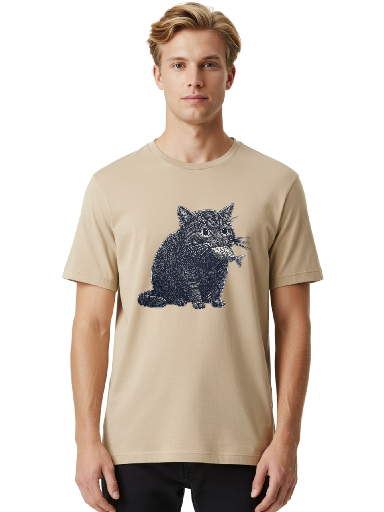 Cat-With-Fish-6 Men'S Graphic Tee, 100% Cotton, Comfortable Casual Summer Wear, Machine Washable, Vintage Camera, Old Camera, Antique Camera, Black Camera, Classic Photography, Photography Equipment, Nostalgic Device, Film Camera, Camera Art Bal994