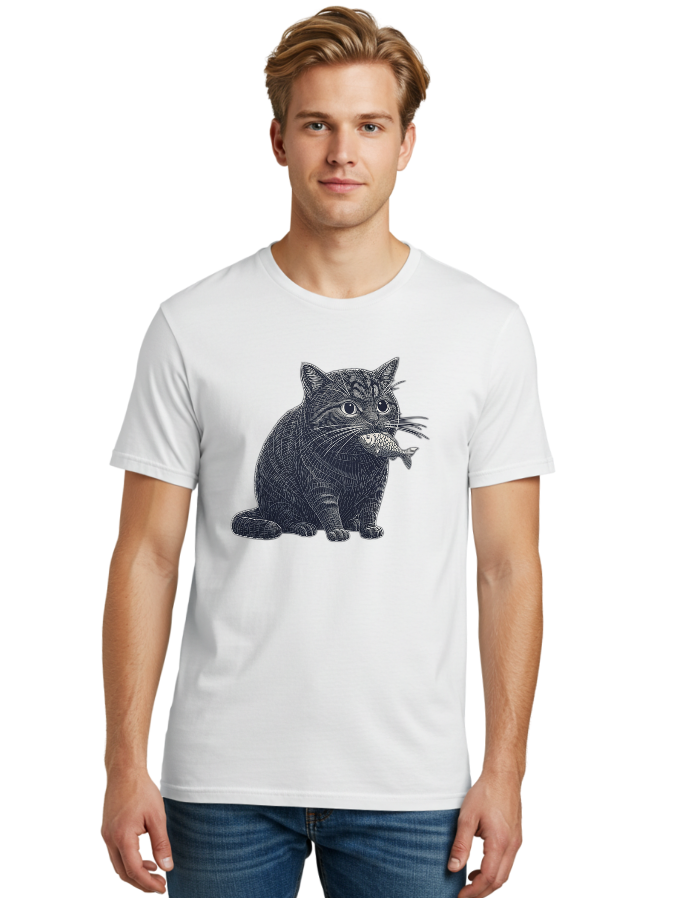 Cat-With-Fish-6 Men'S Graphic Tee, 100% Cotton, Comfortable Casual Summer Wear, Machine Washable, Vintage Camera, Old Camera, Antique Camera, Black Camera, Classic Photography, Photography Equipment, Nostalgic Device, Film Camera, Camera Art Bal994