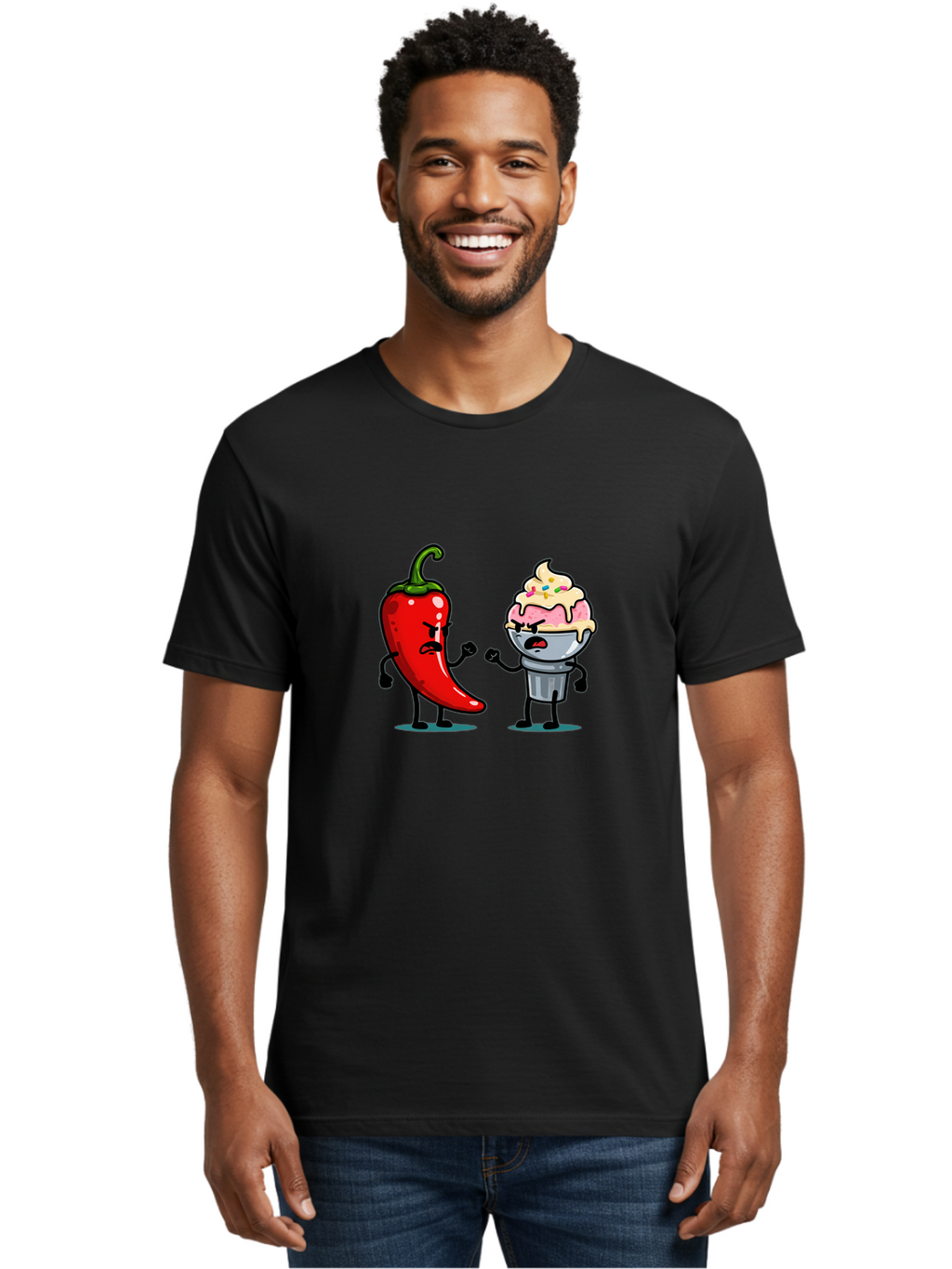 Chili-Pepper-Vs-Ice-Cream-1 Men'S Graphic Tee, 100% Cotton, Comfortable Casual Summer Wear, Machine Washable, Vintage Camera, Old Camera, Antique Camera, Black Camera, Classic Photography, Photography Equipment, Nostalgic Device, Film Camera, Bam023
