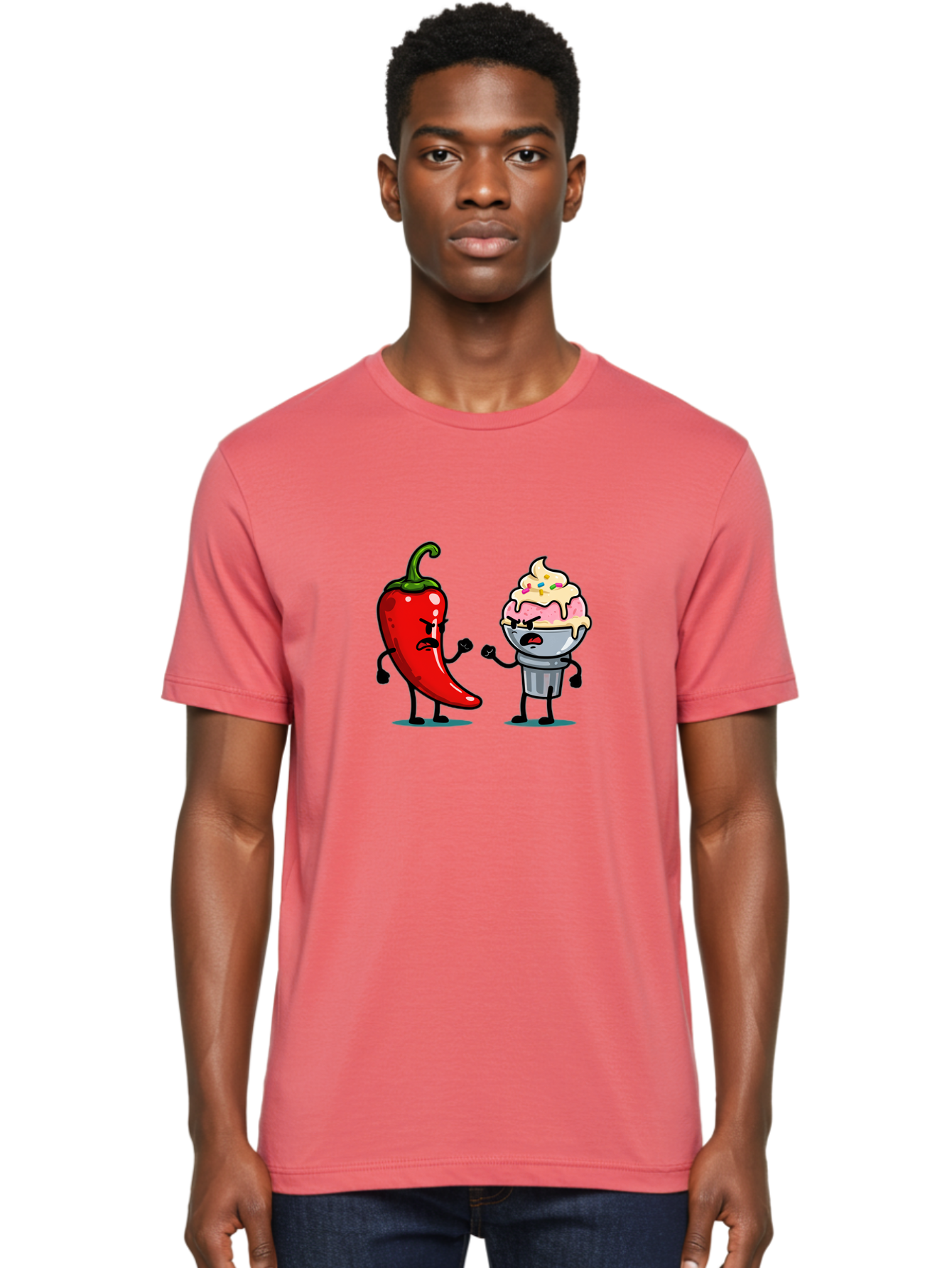 Chili-Pepper-Vs-Ice-Cream-1 Men'S Graphic Tee, 100% Cotton, Comfortable Casual Summer Wear, Machine Washable, Vintage Camera, Old Camera, Antique Camera, Black Camera, Classic Photography, Photography Equipment, Nostalgic Device, Film Camera, Bam023