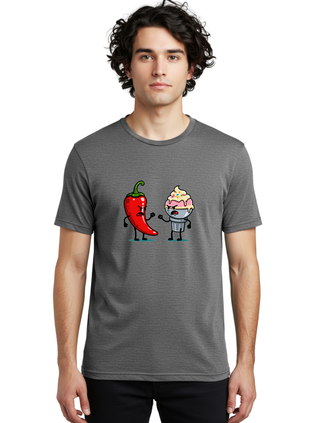 Chili-Pepper-Vs-Ice-Cream-1 Men'S Graphic Tee, 100% Cotton, Comfortable Casual Summer Wear, Machine Washable, Vintage Camera, Old Camera, Antique Camera, Black Camera, Classic Photography, Photography Equipment, Nostalgic Device, Film Camera, Bam023