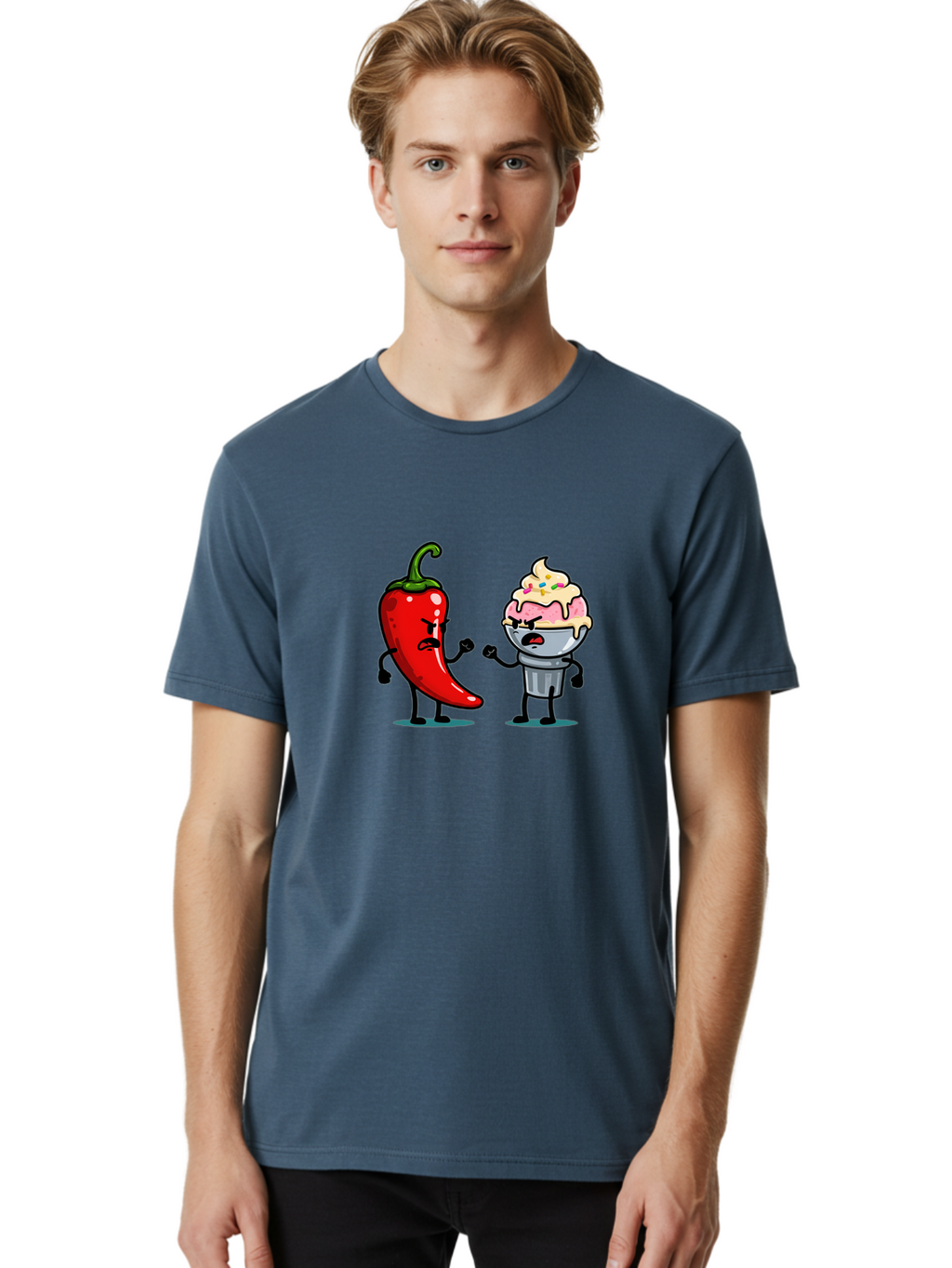 Chili-Pepper-Vs-Ice-Cream-1 Men'S Graphic Tee, 100% Cotton, Comfortable Casual Summer Wear, Machine Washable, Vintage Camera, Old Camera, Antique Camera, Black Camera, Classic Photography, Photography Equipment, Nostalgic Device, Film Camera, Bam023