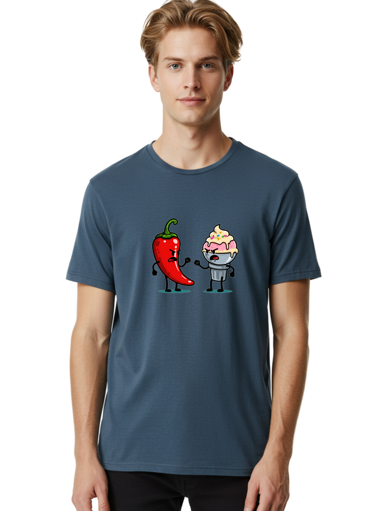 Chili-Pepper-Vs-Ice-Cream-1 Men'S Graphic Tee, 100% Cotton, Comfortable Casual Summer Wear, Machine Washable, Vintage Camera, Old Camera, Antique Camera, Black Camera, Classic Photography, Photography Equipment, Nostalgic Device, Film Camera, Bam023