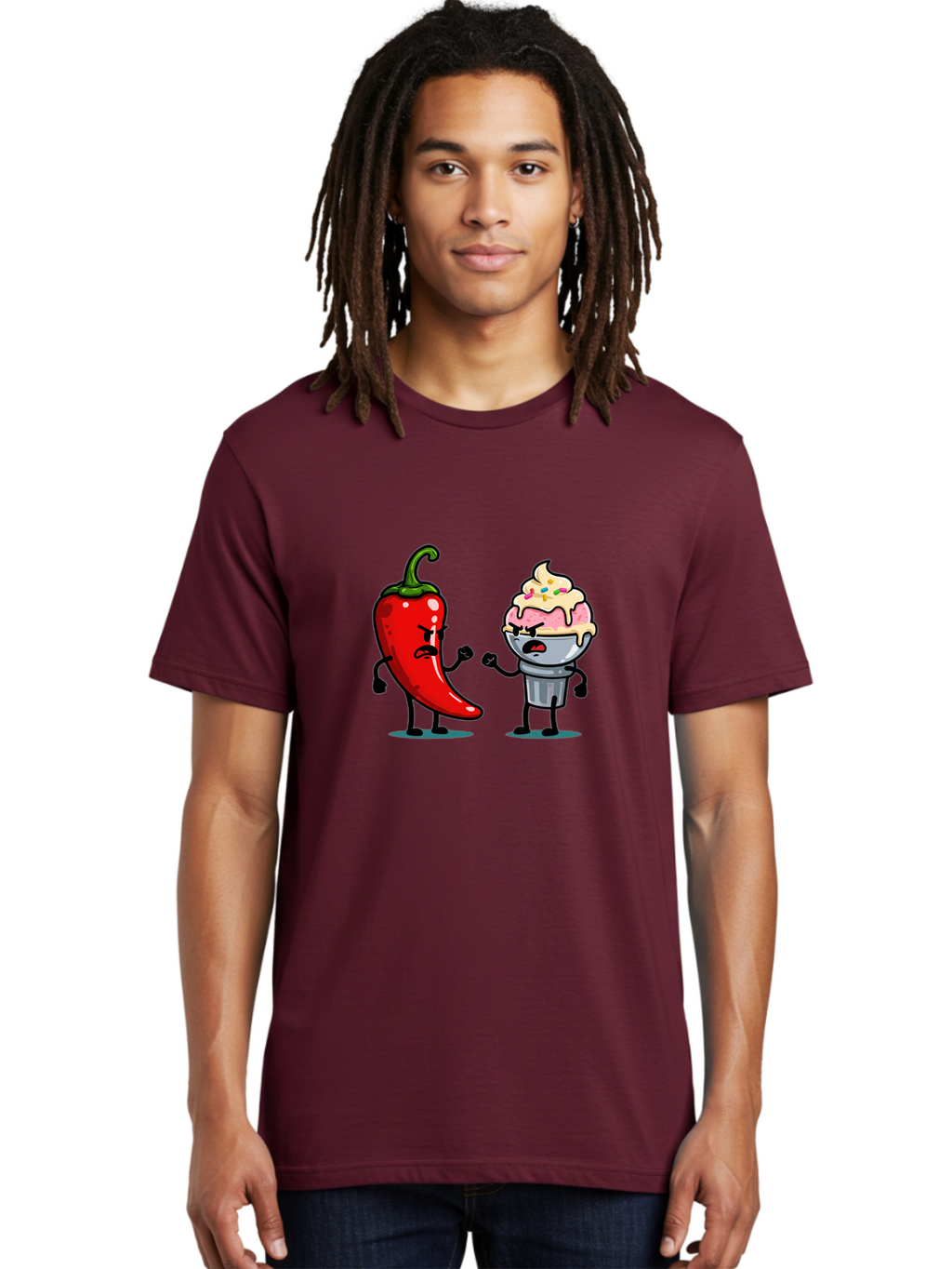 Chili-Pepper-Vs-Ice-Cream-1 Men'S Graphic Tee, 100% Cotton, Comfortable Casual Summer Wear, Machine Washable, Vintage Camera, Old Camera, Antique Camera, Black Camera, Classic Photography, Photography Equipment, Nostalgic Device, Film Camera, Bam023