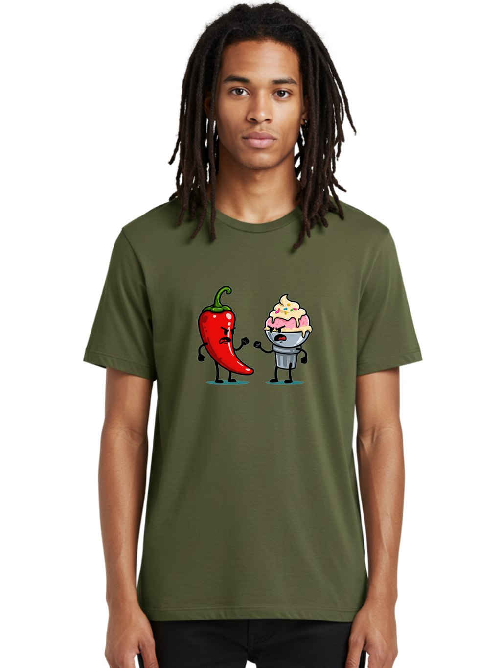 Chili-Pepper-Vs-Ice-Cream-1 Men'S Graphic Tee, 100% Cotton, Comfortable Casual Summer Wear, Machine Washable, Vintage Camera, Old Camera, Antique Camera, Black Camera, Classic Photography, Photography Equipment, Nostalgic Device, Film Camera, Bam023