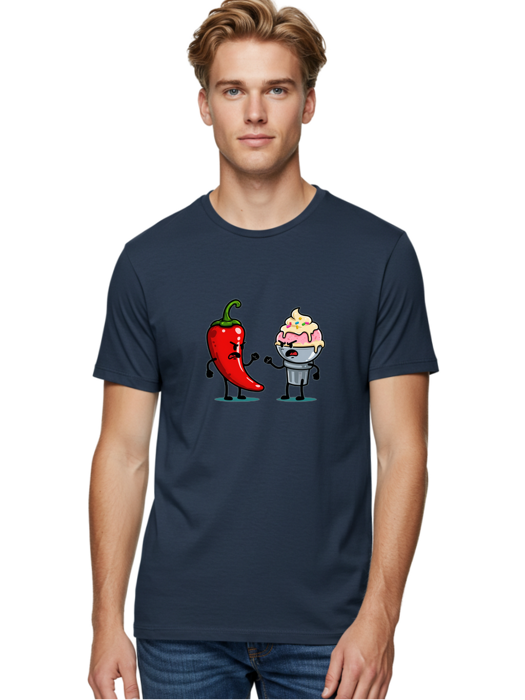 Chili-Pepper-Vs-Ice-Cream-1 Men'S Graphic Tee, 100% Cotton, Comfortable Casual Summer Wear, Machine Washable, Vintage Camera, Old Camera, Antique Camera, Black Camera, Classic Photography, Photography Equipment, Nostalgic Device, Film Camera, Bam023