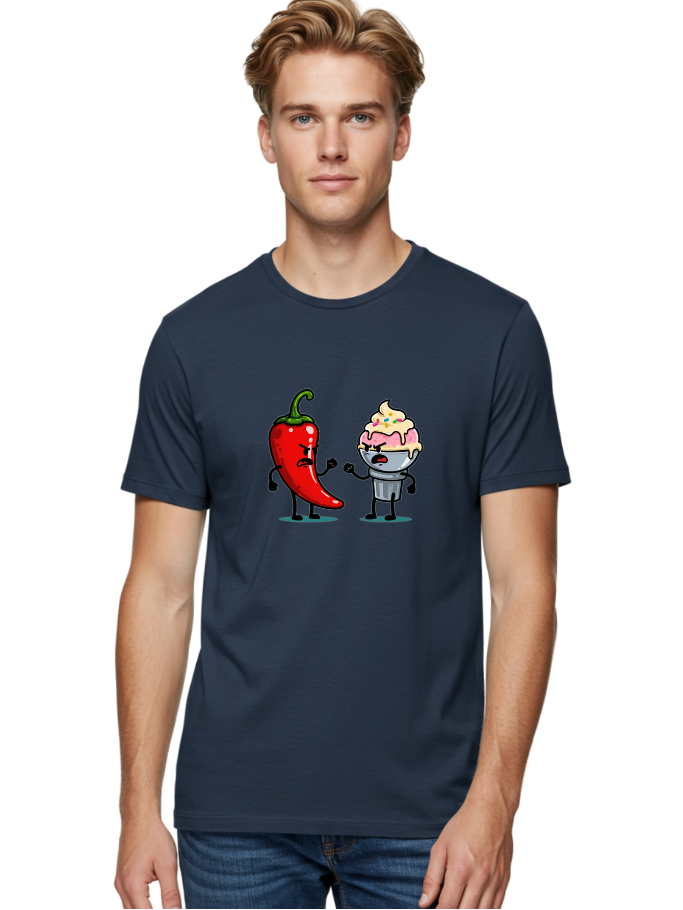 Chili-Pepper-Vs-Ice-Cream-1 Men'S Graphic Tee, 100% Cotton, Comfortable Casual Summer Wear, Machine Washable, Vintage Camera, Old Camera, Antique Camera, Black Camera, Classic Photography, Photography Equipment, Nostalgic Device, Film Camera, Bam023