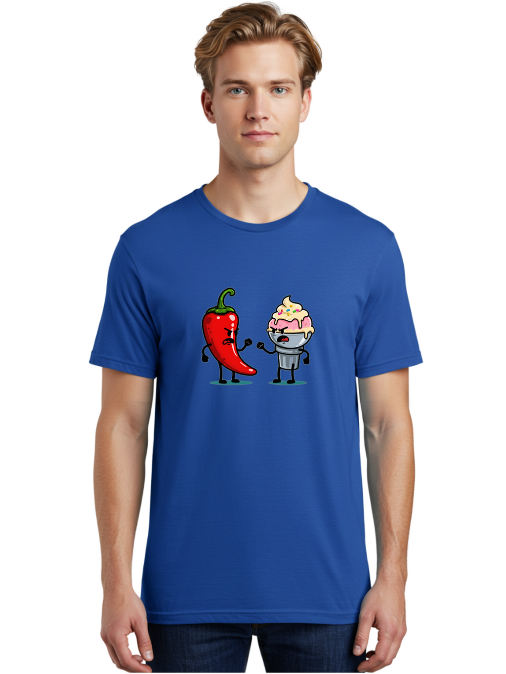 Chili-Pepper-Vs-Ice-Cream-1 Men'S Graphic Tee, 100% Cotton, Comfortable Casual Summer Wear, Machine Washable, Vintage Camera, Old Camera, Antique Camera, Black Camera, Classic Photography, Photography Equipment, Nostalgic Device, Film Camera, Bam023