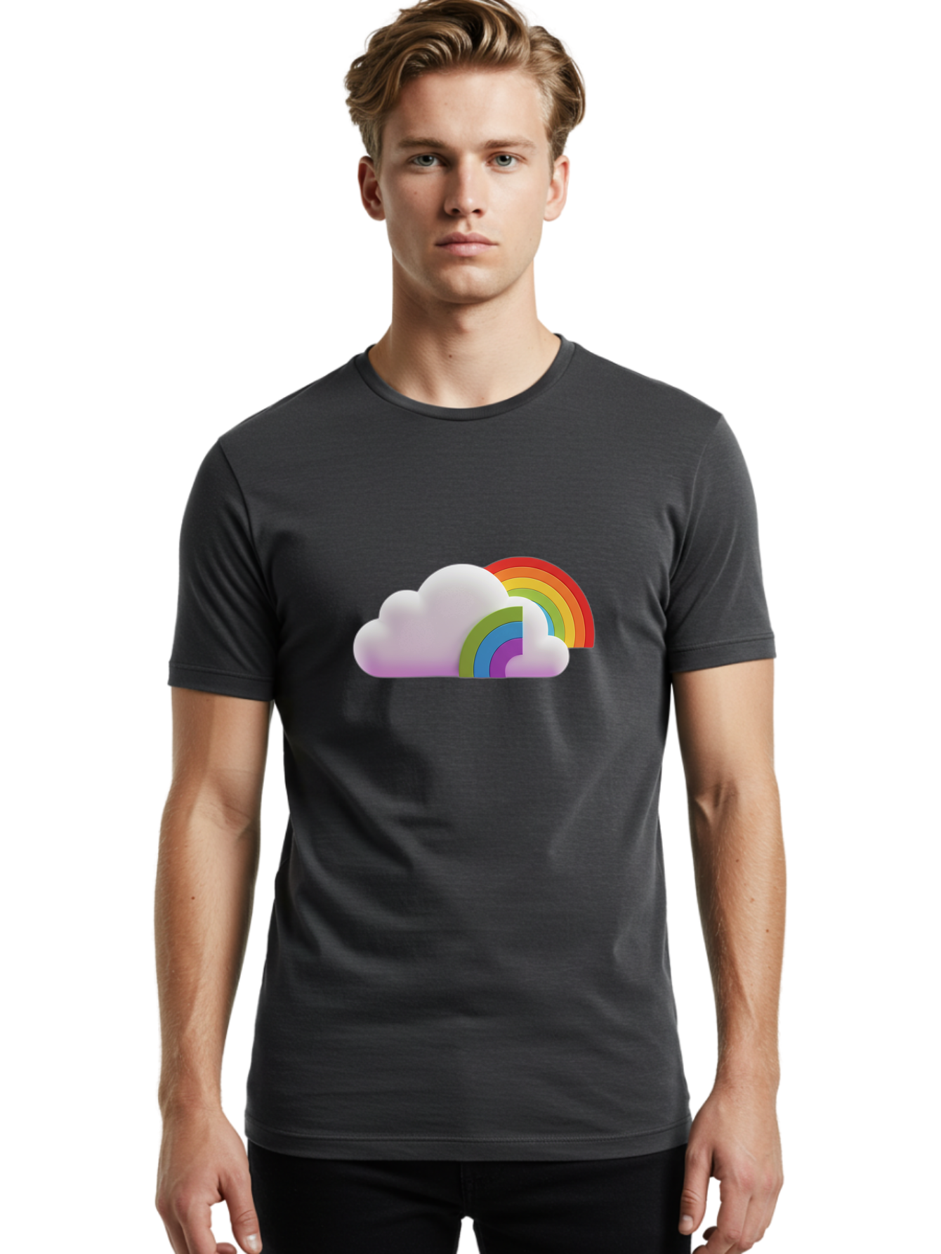 Cloud-And-Rainbow Men'S Graphic Tee, 100% Cotton, Comfortable Casual Summer Wear, Machine Washable, Vintage Camera, Old Camera, Antique Camera, Black Camera, Classic Photography, Photography Equipment, Nostalgic Device, Film Camera, Camera Art Bam046