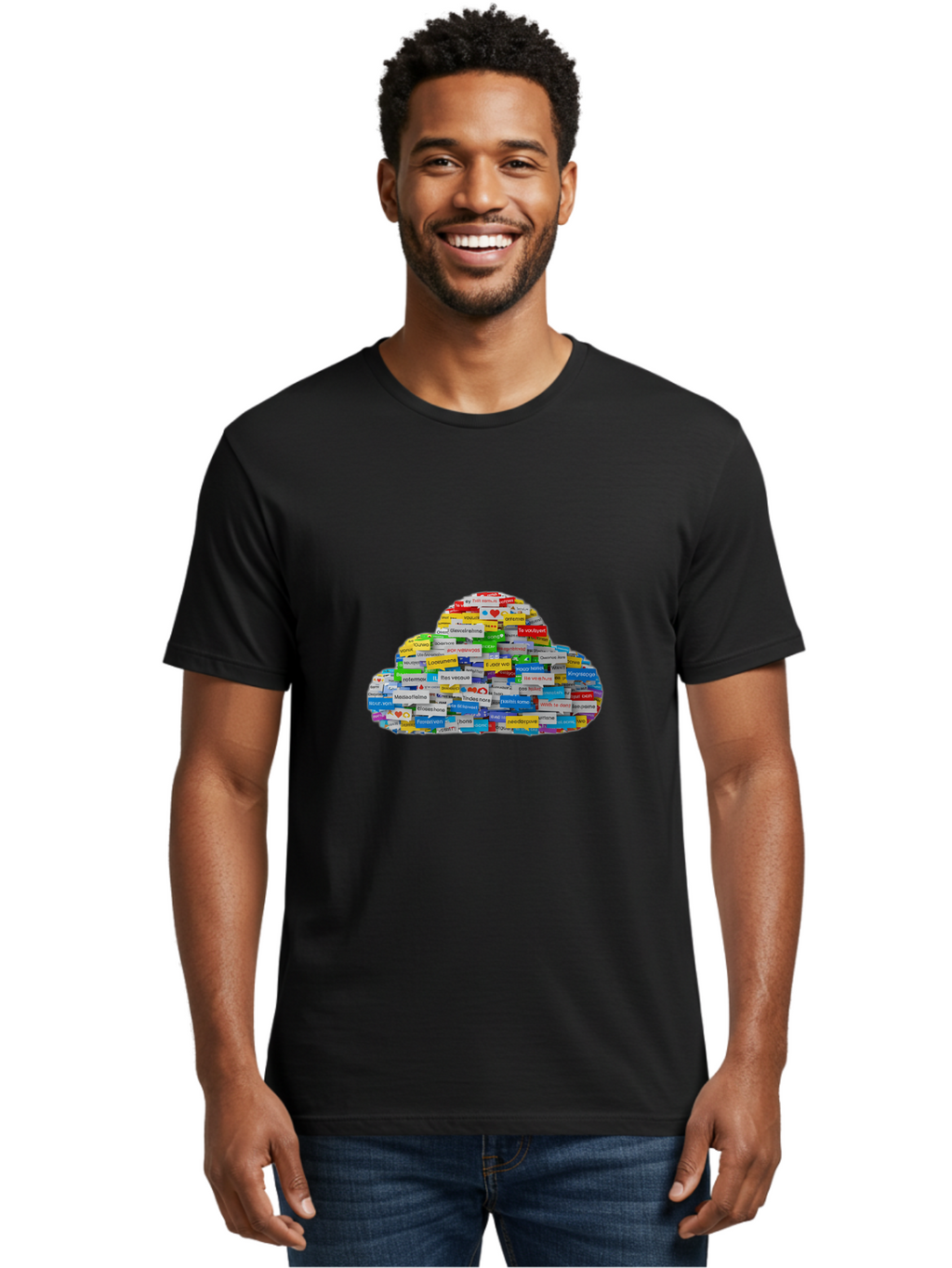 Cloud-Of-Brand-Logos Men'S Graphic Tee, 100% Cotton, Comfortable Casual Summer Wear, Machine Washable, Vintage Camera, Old Camera, Antique Camera, Black Camera, Classic Photography, Photography Equipment, Nostalgic Device, Film Camera, Bam052