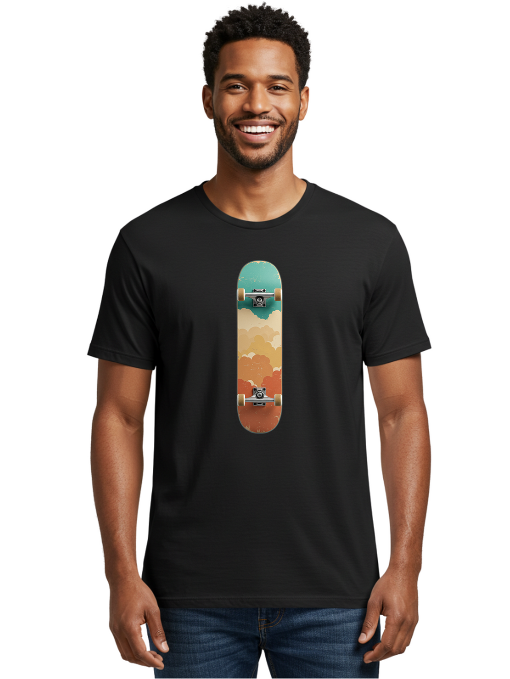 Cloud-Skateboard-2 Men'S Graphic Tee, 100% Cotton, Comfortable Casual Summer Wear, Machine Washable, Vintage Camera, Old Camera, Antique Camera, Black Camera, Classic Photography, Photography Equipment, Nostalgic Device, Film Camera, Bam055