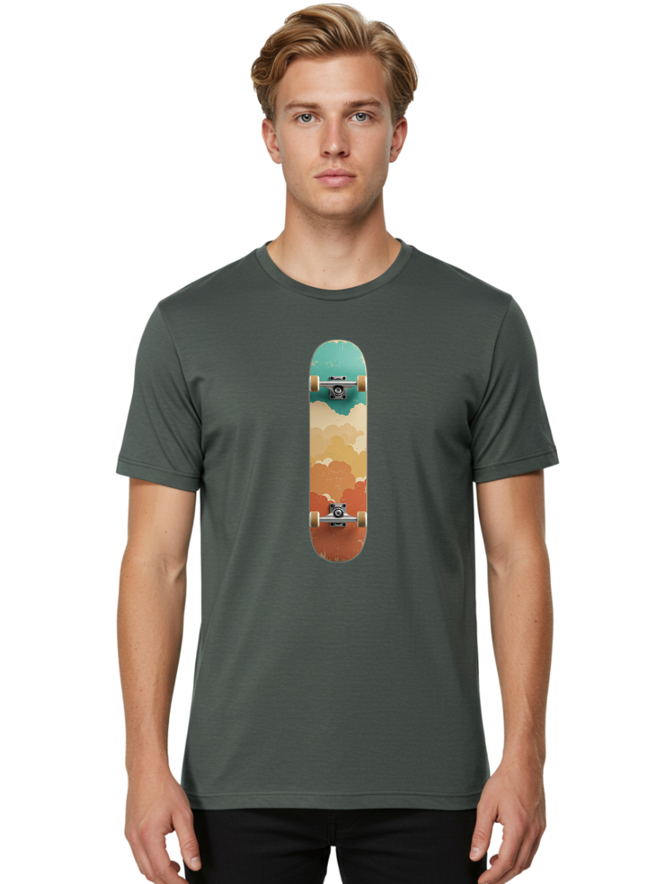 Cloud-Skateboard-2 Men'S Graphic Tee, 100% Cotton, Comfortable Casual Summer Wear, Machine Washable, Vintage Camera, Old Camera, Antique Camera, Black Camera, Classic Photography, Photography Equipment, Nostalgic Device, Film Camera, Bam055