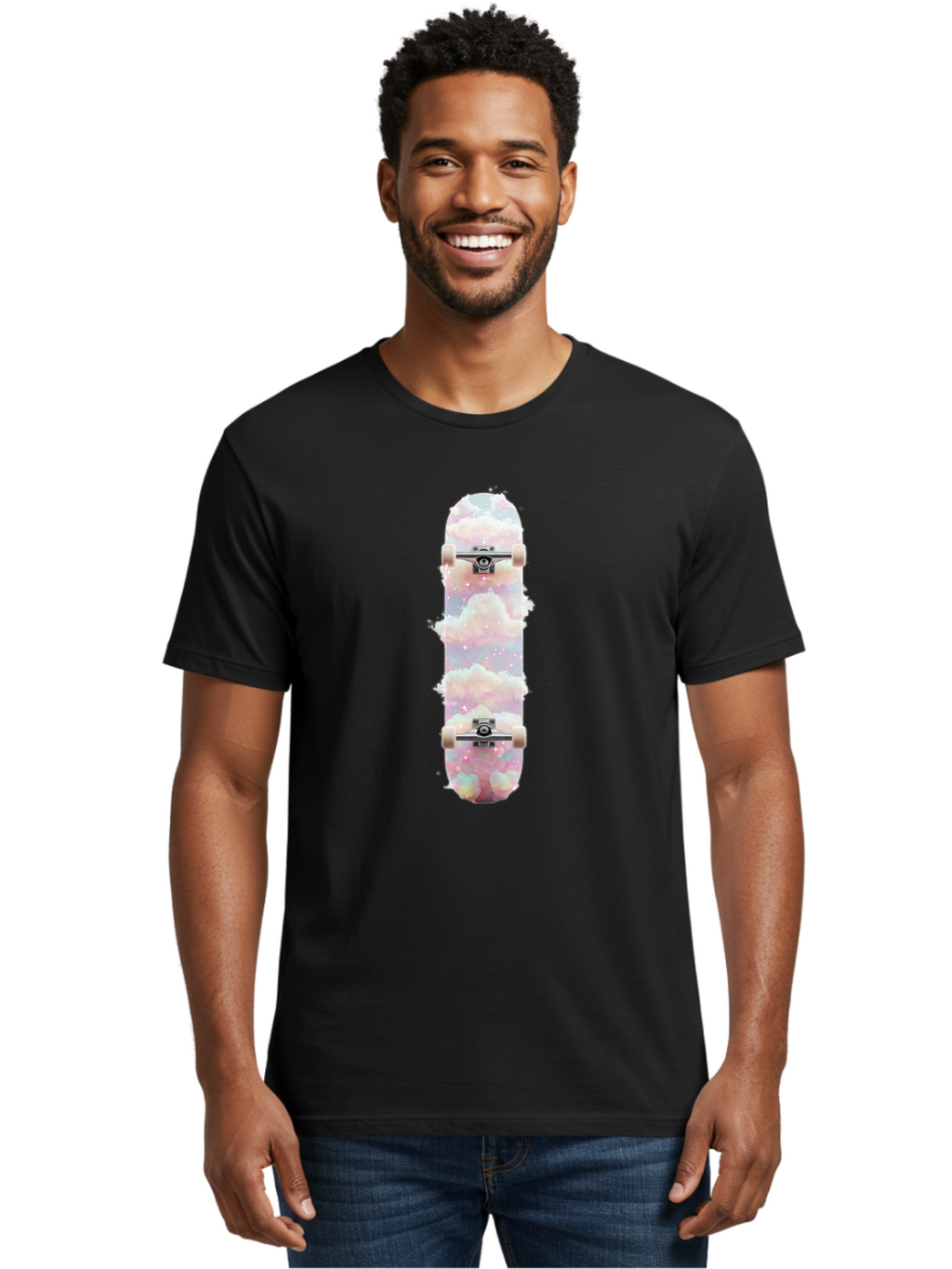 Cloud-Skateboard-3 Men'S Graphic Tee, 100% Cotton, Comfortable Casual Summer Wear, Machine Washable, Vintage Camera, Old Camera, Antique Camera, Black Camera, Classic Photography, Photography Equipment, Nostalgic Device, Film Camera, Bam056