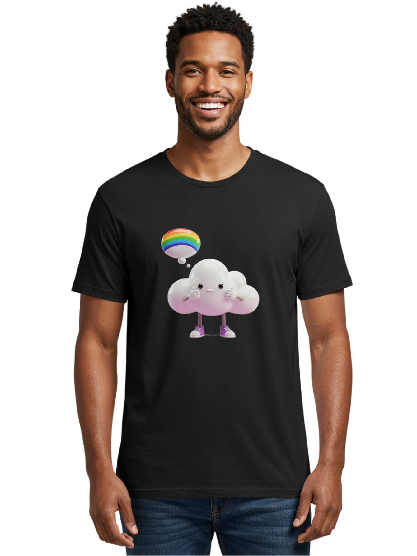 Cloud-With-Rainbow-Thought-Bubble Men'S Graphic Tee, 100% Cotton, Comfortable Casual Summer Wear, Machine Washable, Vintage Camera, Old Camera, Antique Camera, Black Camera, Classic Photography, Photography Equipment, Nostalgic Device, Bam059