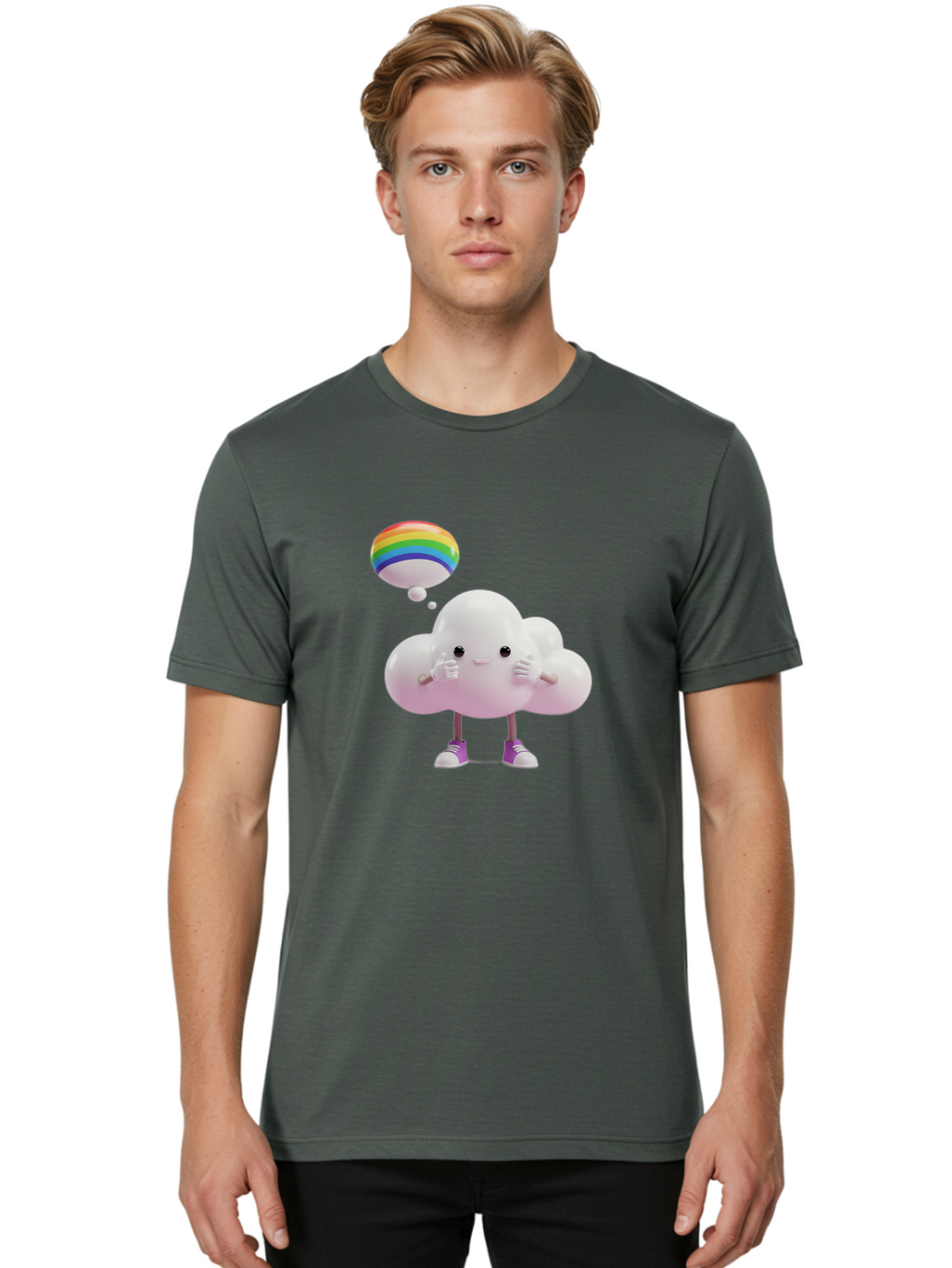 Cloud-With-Rainbow-Thought-Bubble Men'S Graphic Tee, 100% Cotton, Comfortable Casual Summer Wear, Machine Washable, Vintage Camera, Old Camera, Antique Camera, Black Camera, Classic Photography, Photography Equipment, Nostalgic Device, Bam059