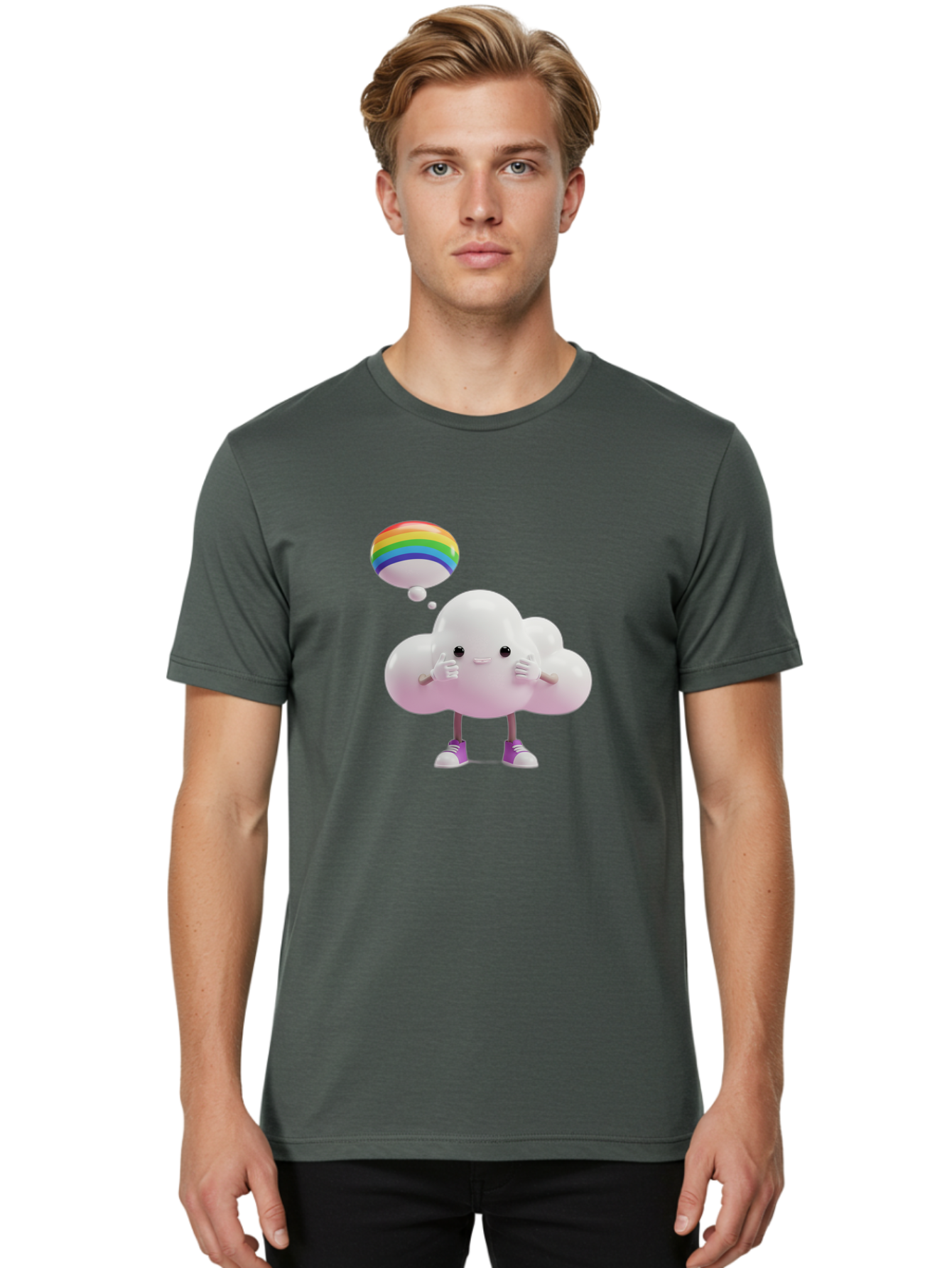 Cloud-With-Rainbow-Thought-Bubble Men'S Graphic Tee, 100% Cotton, Comfortable Casual Summer Wear, Machine Washable, Vintage Camera, Old Camera, Antique Camera, Black Camera, Classic Photography, Photography Equipment, Nostalgic Device, Bam059