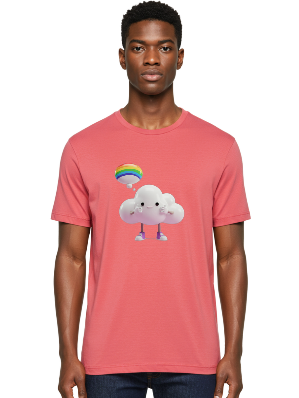 Cloud-With-Rainbow-Thought-Bubble Men'S Graphic Tee, 100% Cotton, Comfortable Casual Summer Wear, Machine Washable, Vintage Camera, Old Camera, Antique Camera, Black Camera, Classic Photography, Photography Equipment, Nostalgic Device, Bam059