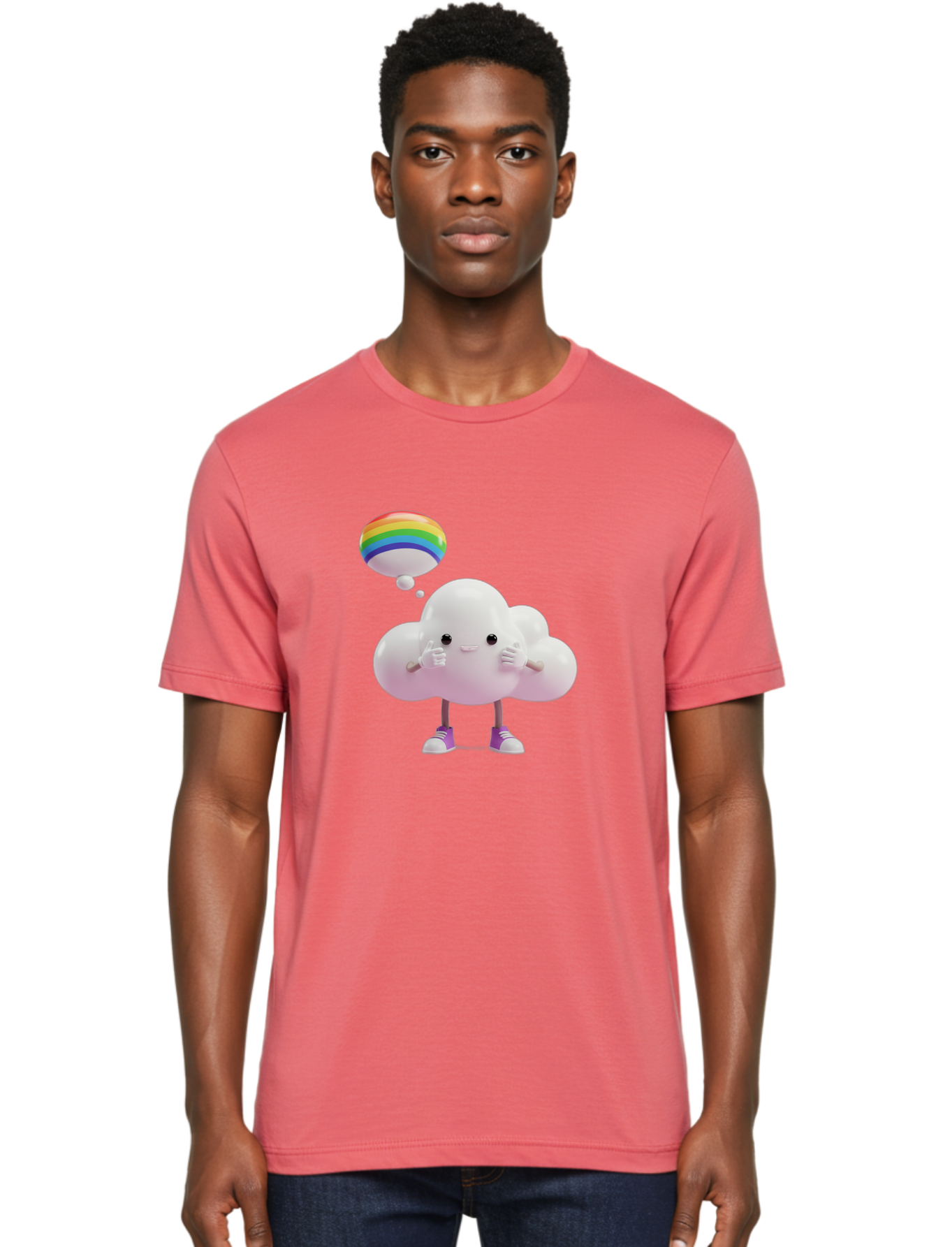 Cloud-With-Rainbow-Thought-Bubble Men'S Graphic Tee, 100% Cotton, Comfortable Casual Summer Wear, Machine Washable, Vintage Camera, Old Camera, Antique Camera, Black Camera, Classic Photography, Photography Equipment, Nostalgic Device, Bam059
