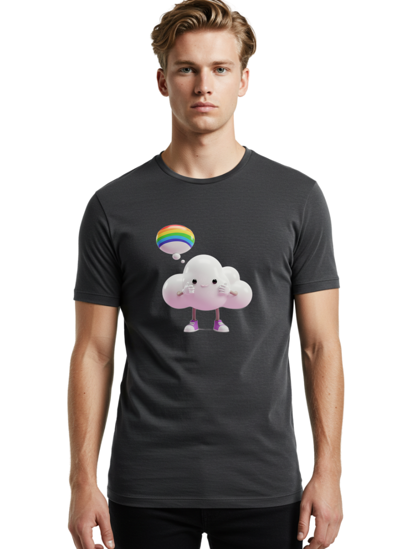 Cloud-With-Rainbow-Thought-Bubble Men'S Graphic Tee, 100% Cotton, Comfortable Casual Summer Wear, Machine Washable, Vintage Camera, Old Camera, Antique Camera, Black Camera, Classic Photography, Photography Equipment, Nostalgic Device, Bam059