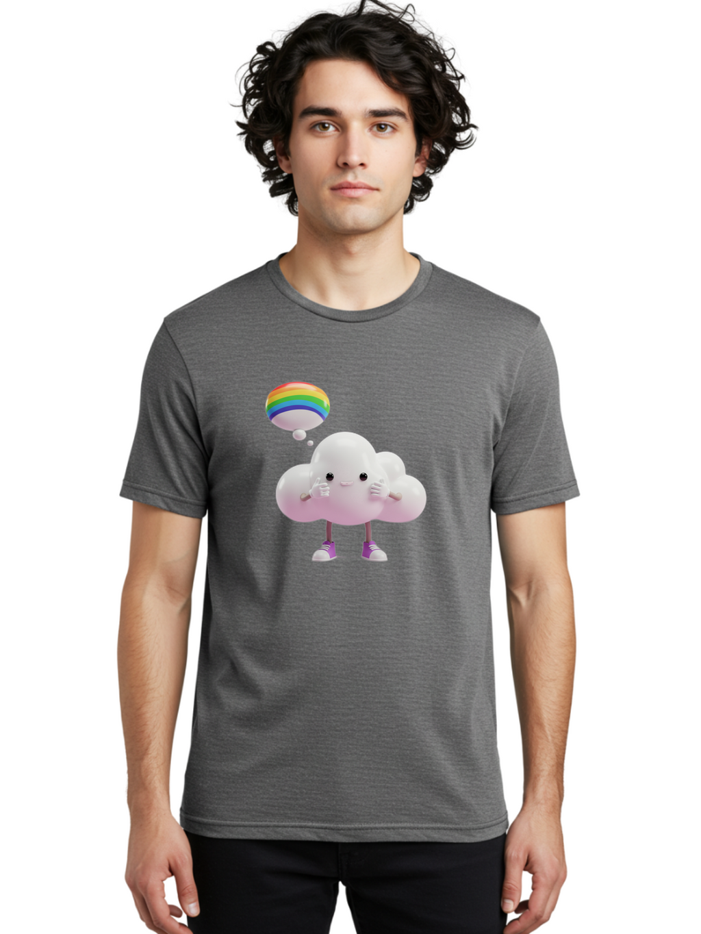 Cloud-With-Rainbow-Thought-Bubble Men'S Graphic Tee, 100% Cotton, Comfortable Casual Summer Wear, Machine Washable, Vintage Camera, Old Camera, Antique Camera, Black Camera, Classic Photography, Photography Equipment, Nostalgic Device, Bam059