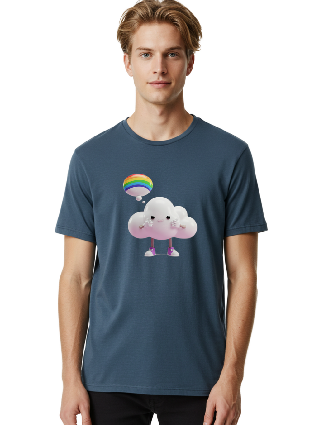 Cloud-With-Rainbow-Thought-Bubble Men'S Graphic Tee, 100% Cotton, Comfortable Casual Summer Wear, Machine Washable, Vintage Camera, Old Camera, Antique Camera, Black Camera, Classic Photography, Photography Equipment, Nostalgic Device, Bam059