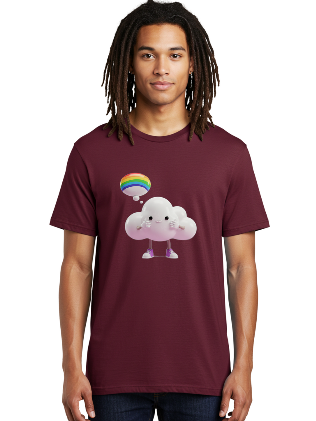 Cloud-With-Rainbow-Thought-Bubble Men'S Graphic Tee, 100% Cotton, Comfortable Casual Summer Wear, Machine Washable, Vintage Camera, Old Camera, Antique Camera, Black Camera, Classic Photography, Photography Equipment, Nostalgic Device, Bam059