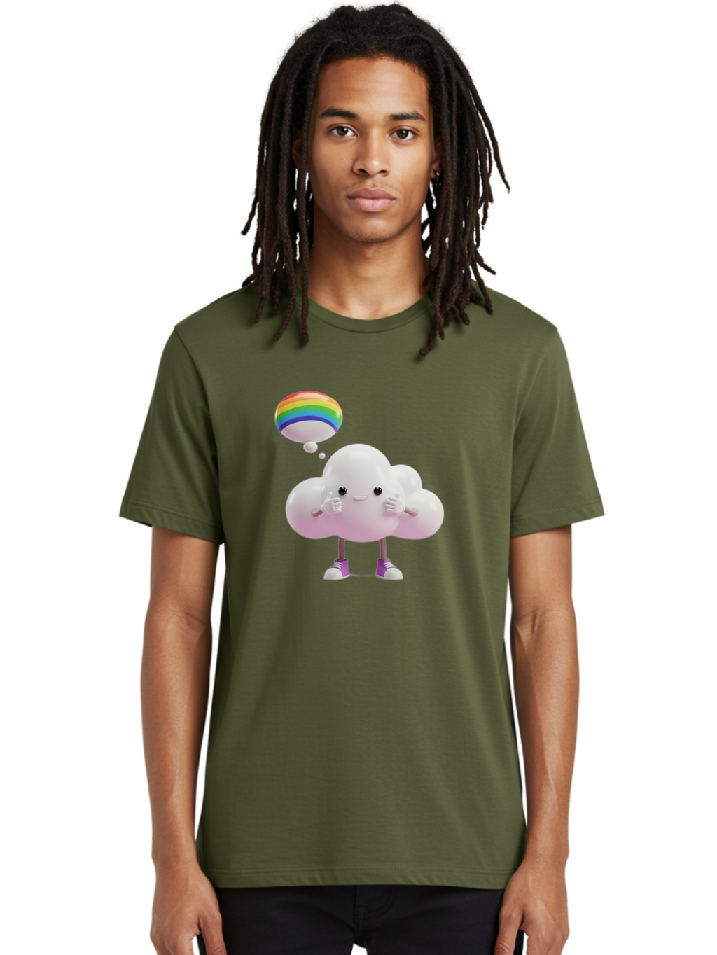 Cloud-With-Rainbow-Thought-Bubble Men'S Graphic Tee, 100% Cotton, Comfortable Casual Summer Wear, Machine Washable, Vintage Camera, Old Camera, Antique Camera, Black Camera, Classic Photography, Photography Equipment, Nostalgic Device, Bam059