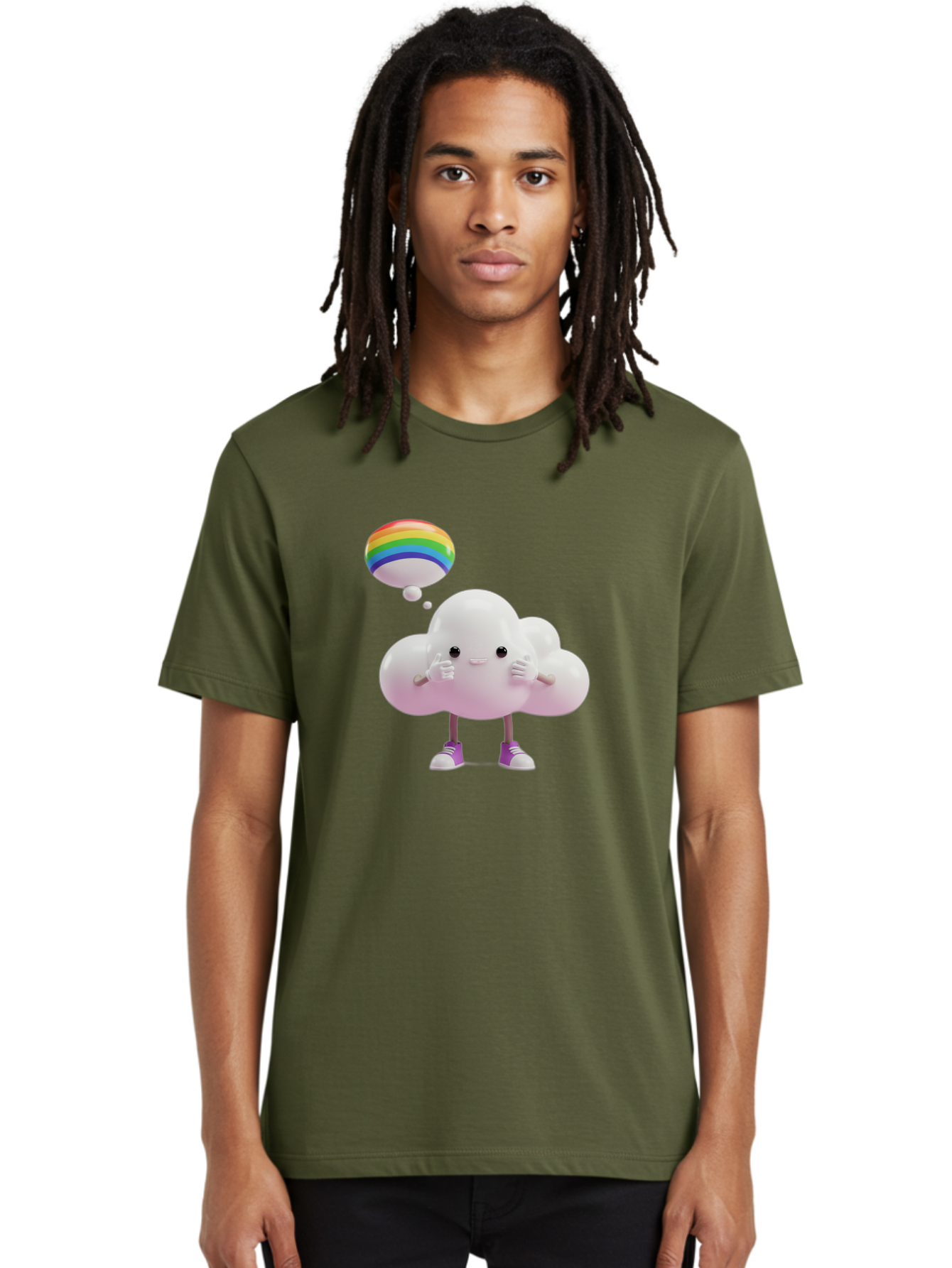 Cloud-With-Rainbow-Thought-Bubble Men'S Graphic Tee, 100% Cotton, Comfortable Casual Summer Wear, Machine Washable, Vintage Camera, Old Camera, Antique Camera, Black Camera, Classic Photography, Photography Equipment, Nostalgic Device, Bam059