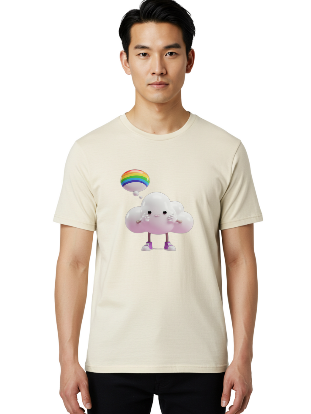 Cloud-With-Rainbow-Thought-Bubble Men'S Graphic Tee, 100% Cotton, Comfortable Casual Summer Wear, Machine Washable, Vintage Camera, Old Camera, Antique Camera, Black Camera, Classic Photography, Photography Equipment, Nostalgic Device, Bam059
