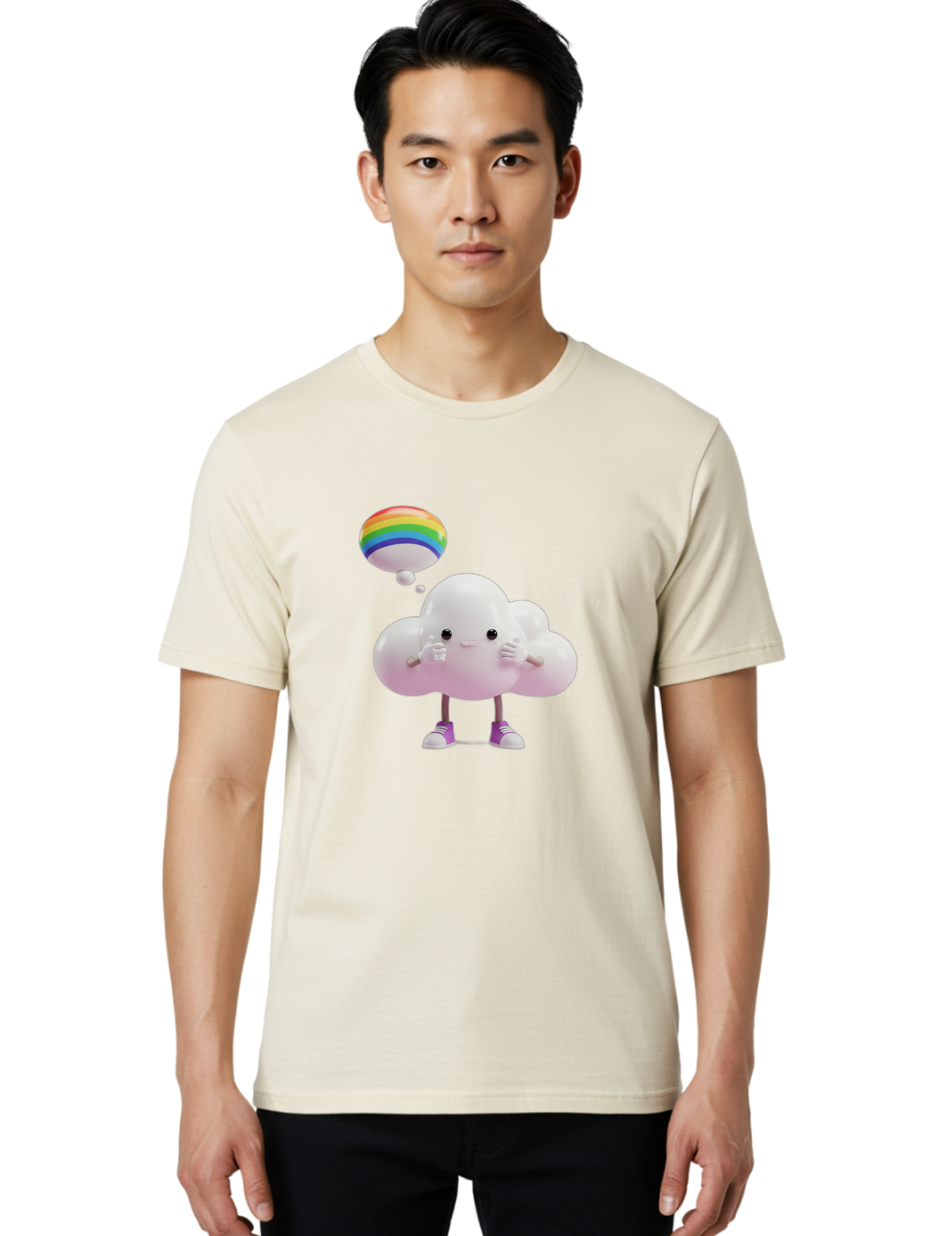 Cloud-With-Rainbow-Thought-Bubble Men'S Graphic Tee, 100% Cotton, Comfortable Casual Summer Wear, Machine Washable, Vintage Camera, Old Camera, Antique Camera, Black Camera, Classic Photography, Photography Equipment, Nostalgic Device, Bam059