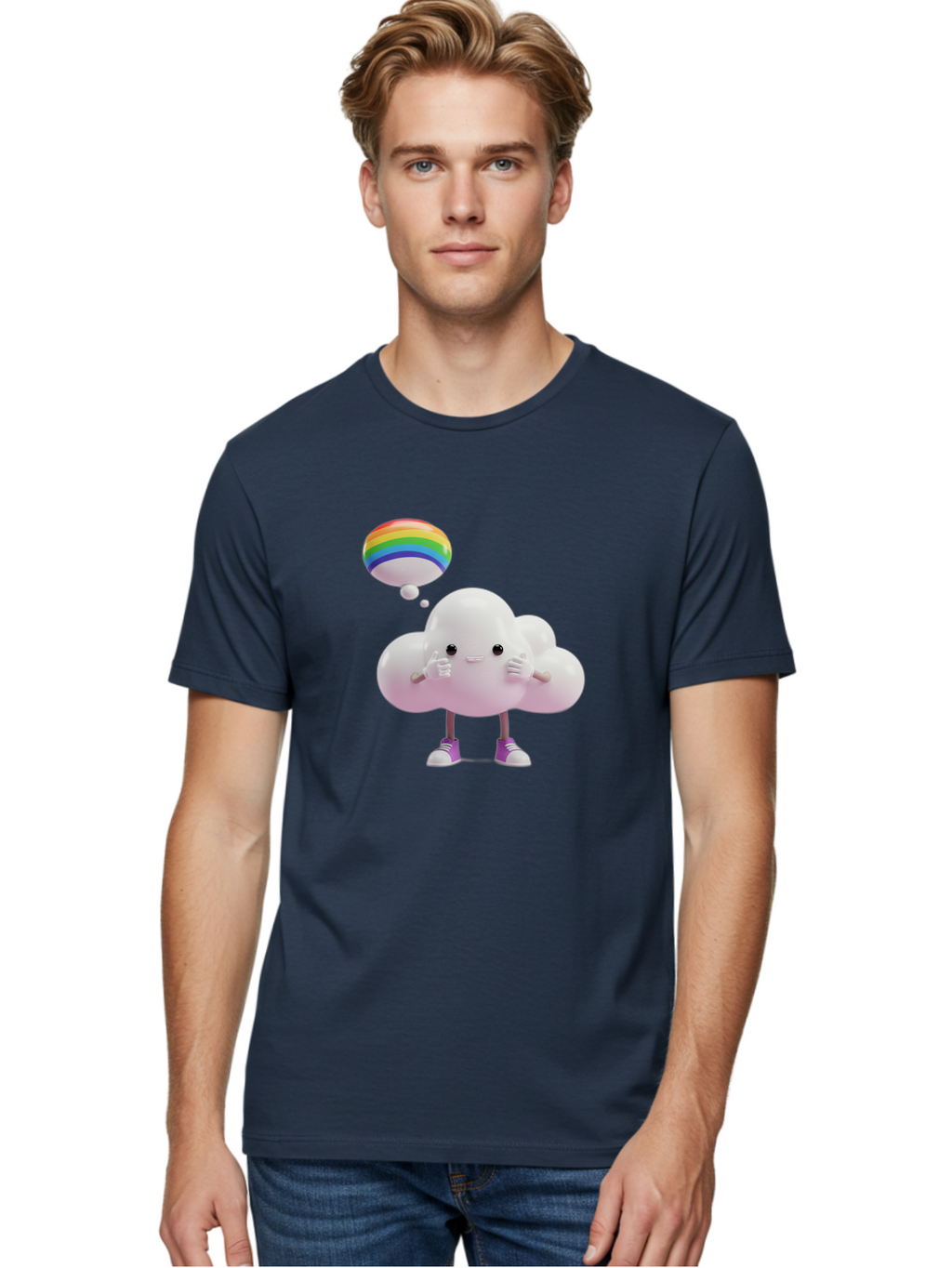 Cloud-With-Rainbow-Thought-Bubble Men'S Graphic Tee, 100% Cotton, Comfortable Casual Summer Wear, Machine Washable, Vintage Camera, Old Camera, Antique Camera, Black Camera, Classic Photography, Photography Equipment, Nostalgic Device, Bam059