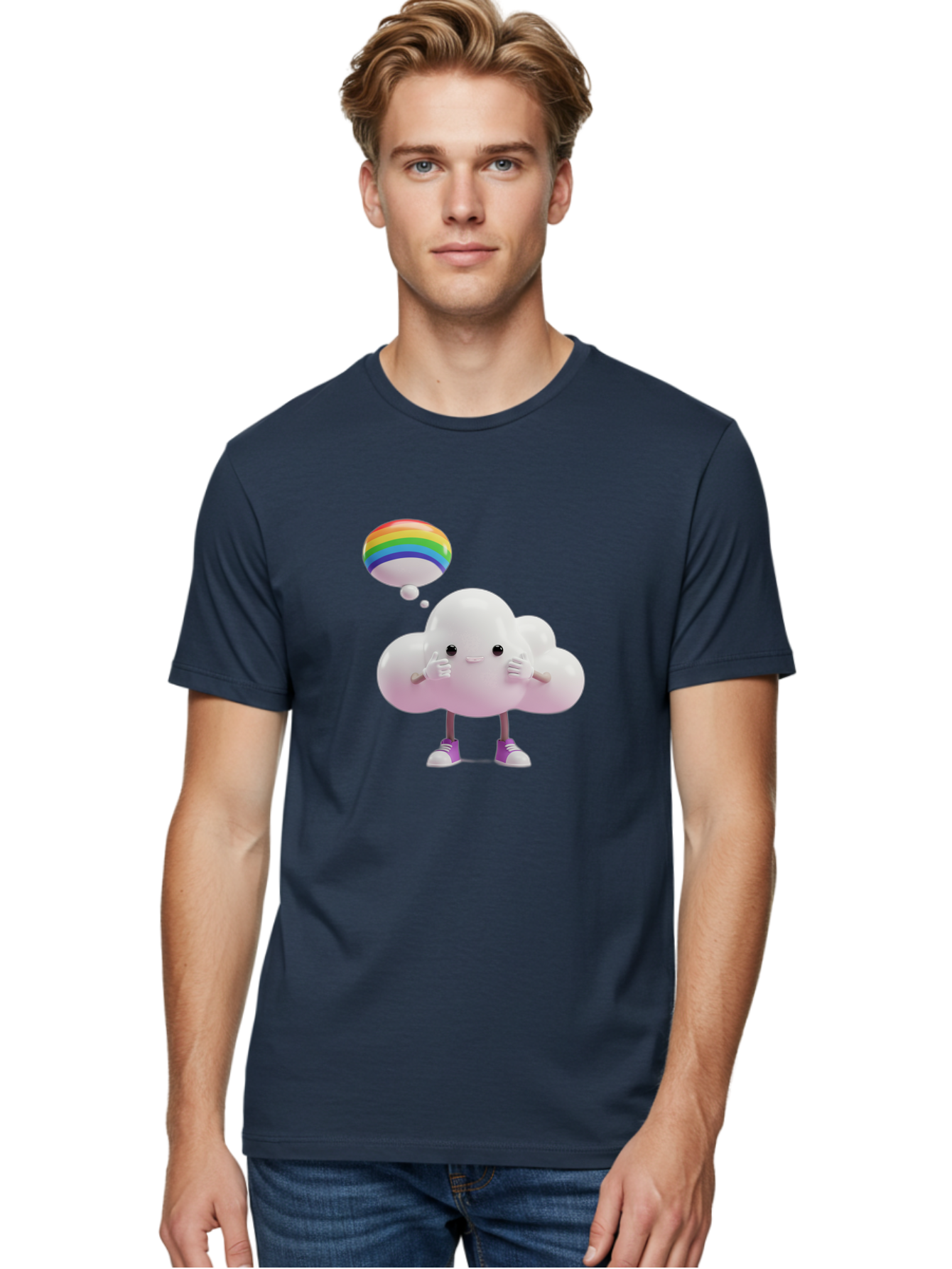 Cloud-With-Rainbow-Thought-Bubble Men'S Graphic Tee, 100% Cotton, Comfortable Casual Summer Wear, Machine Washable, Vintage Camera, Old Camera, Antique Camera, Black Camera, Classic Photography, Photography Equipment, Nostalgic Device, Bam059