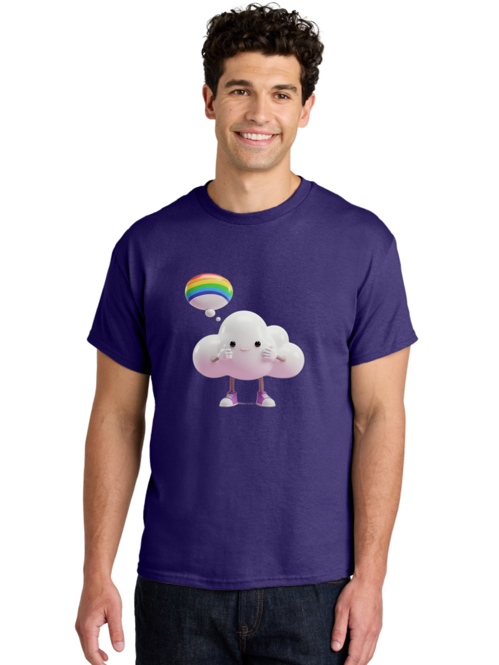 Cloud-With-Rainbow-Thought-Bubble Men'S Graphic Tee, 100% Cotton, Comfortable Casual Summer Wear, Machine Washable, Vintage Camera, Old Camera, Antique Camera, Black Camera, Classic Photography, Photography Equipment, Nostalgic Device, Bam059