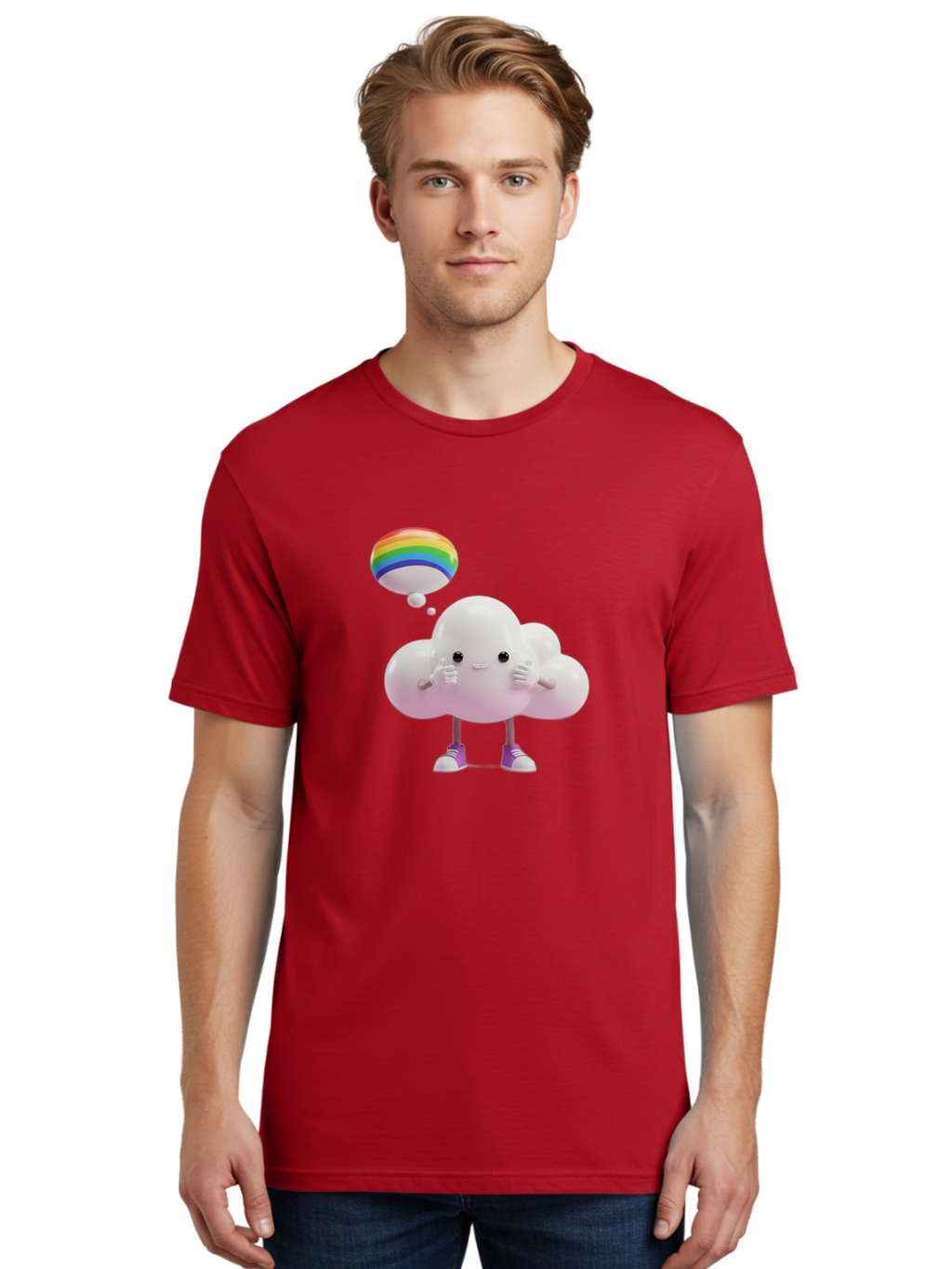 Cloud-With-Rainbow-Thought-Bubble Men'S Graphic Tee, 100% Cotton, Comfortable Casual Summer Wear, Machine Washable, Vintage Camera, Old Camera, Antique Camera, Black Camera, Classic Photography, Photography Equipment, Nostalgic Device, Bam059
