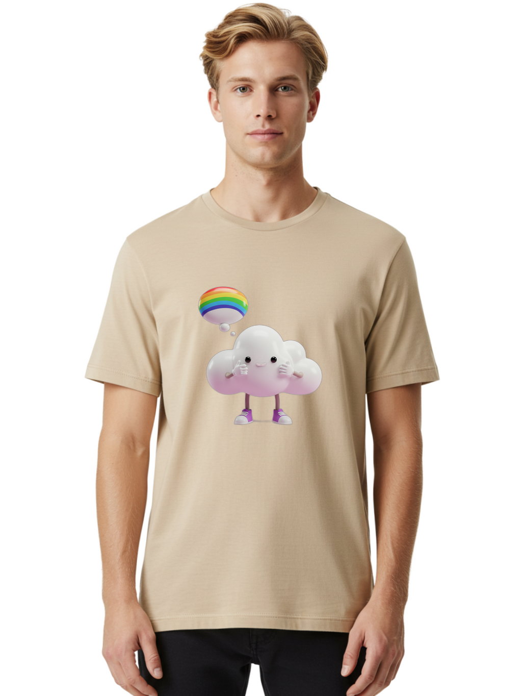Cloud-With-Rainbow-Thought-Bubble Men'S Graphic Tee, 100% Cotton, Comfortable Casual Summer Wear, Machine Washable, Vintage Camera, Old Camera, Antique Camera, Black Camera, Classic Photography, Photography Equipment, Nostalgic Device, Bam059