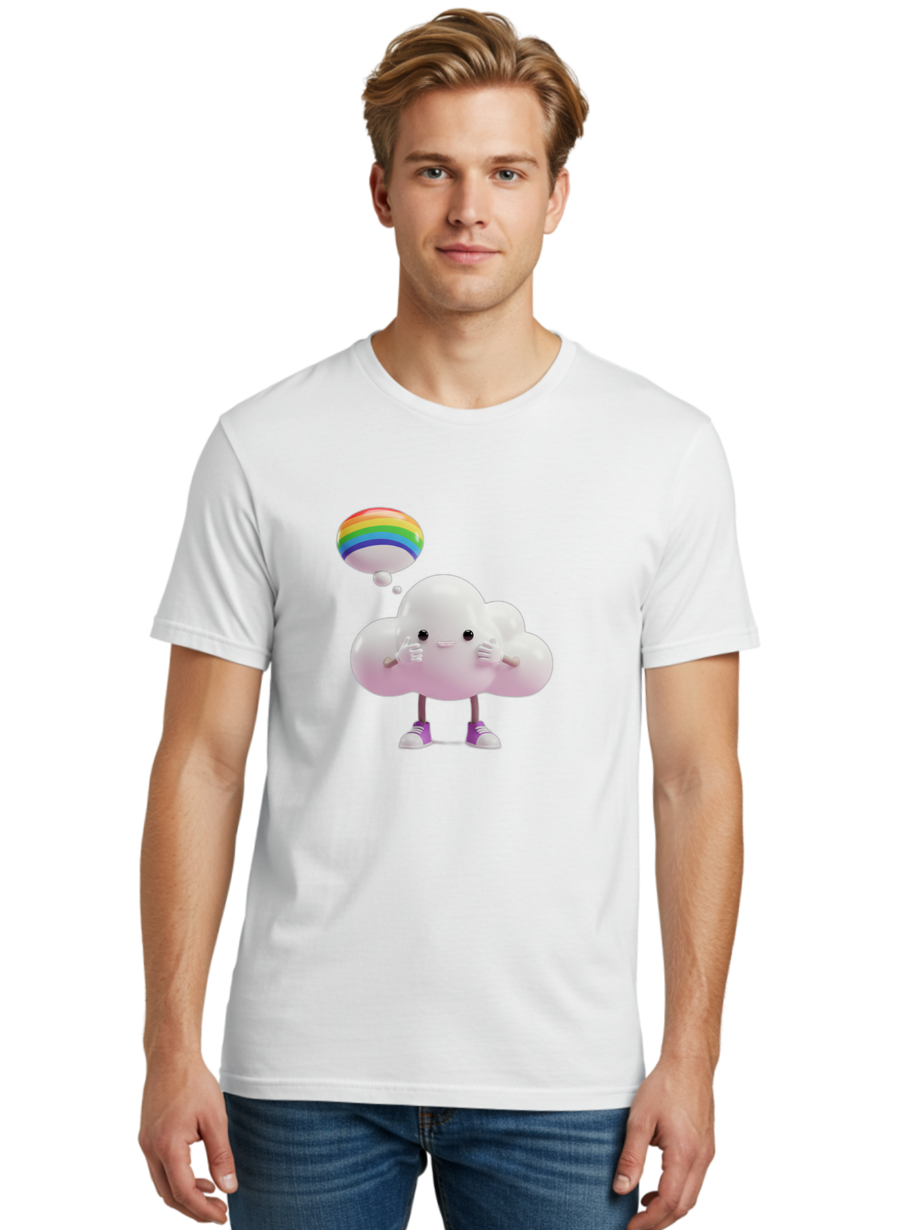 Cloud-With-Rainbow-Thought-Bubble Men'S Graphic Tee, 100% Cotton, Comfortable Casual Summer Wear, Machine Washable, Vintage Camera, Old Camera, Antique Camera, Black Camera, Classic Photography, Photography Equipment, Nostalgic Device, Bam059
