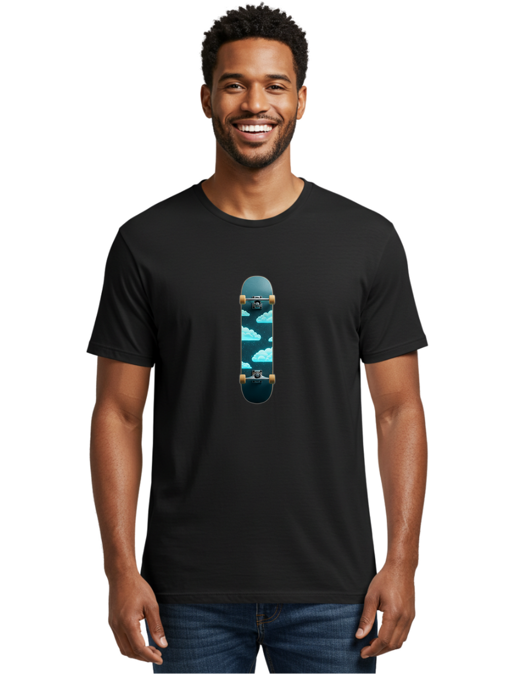 Clouds-Skateboard-1 Men'S Graphic Tee, 100% Cotton, Comfortable Casual Summer Wear, Machine Washable, Vintage Camera, Old Camera, Antique Camera, Black Camera, Classic Photography, Photography Equipment, Nostalgic Device, Film Camera, Bam061