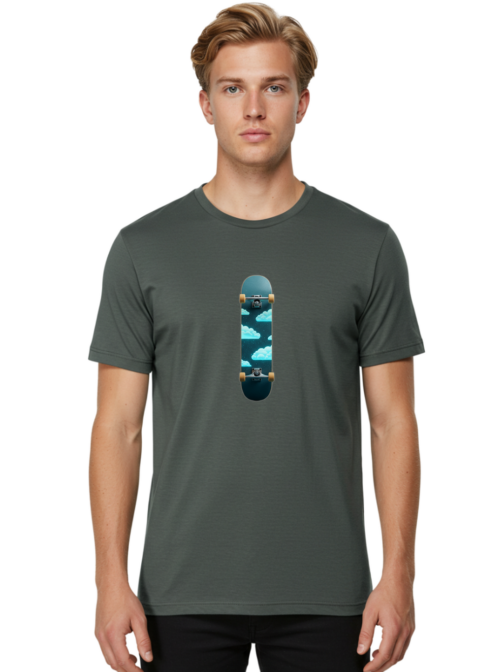 Clouds-Skateboard-1 Men'S Graphic Tee, 100% Cotton, Comfortable Casual Summer Wear, Machine Washable, Vintage Camera, Old Camera, Antique Camera, Black Camera, Classic Photography, Photography Equipment, Nostalgic Device, Film Camera, Bam061