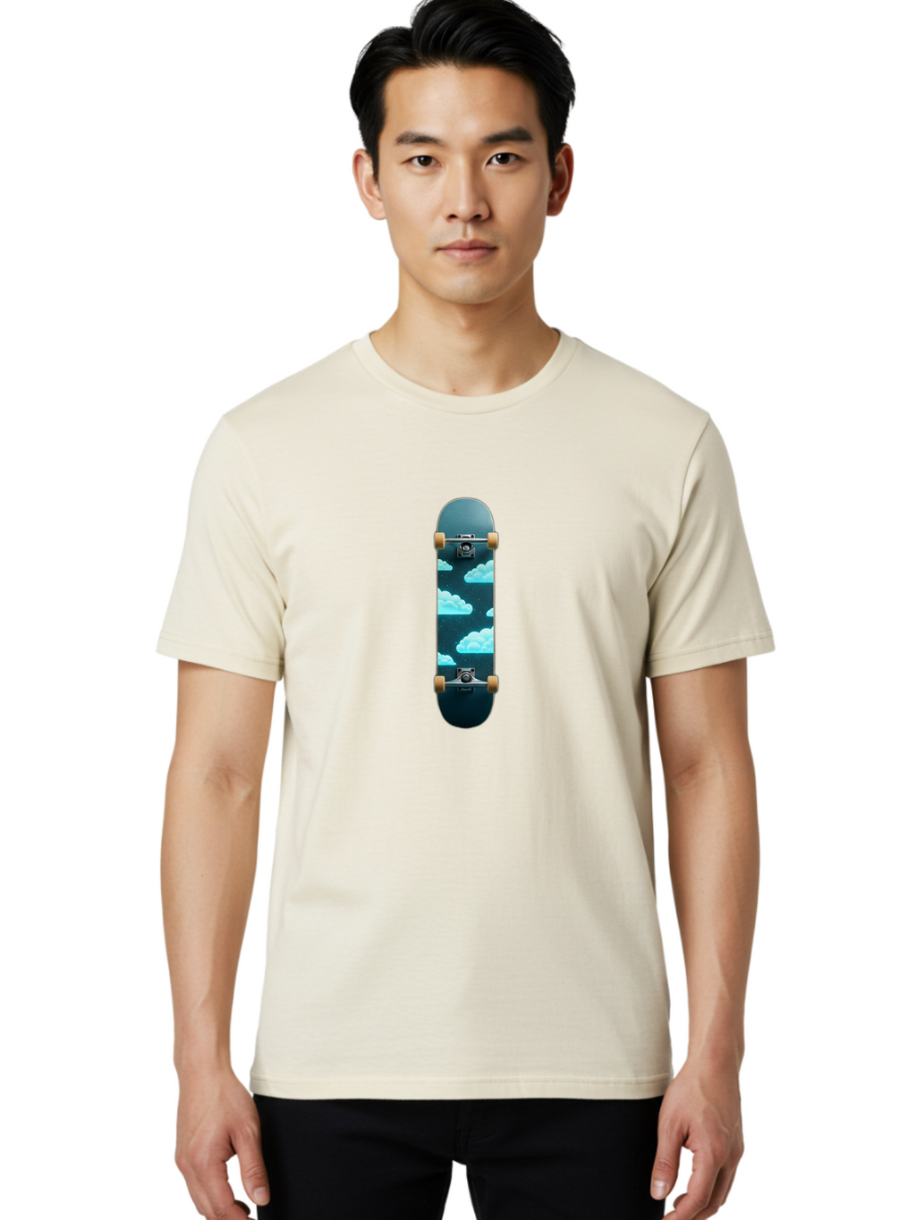 Clouds-Skateboard-1 Men'S Graphic Tee, 100% Cotton, Comfortable Casual Summer Wear, Machine Washable, Vintage Camera, Old Camera, Antique Camera, Black Camera, Classic Photography, Photography Equipment, Nostalgic Device, Film Camera, Bam061
