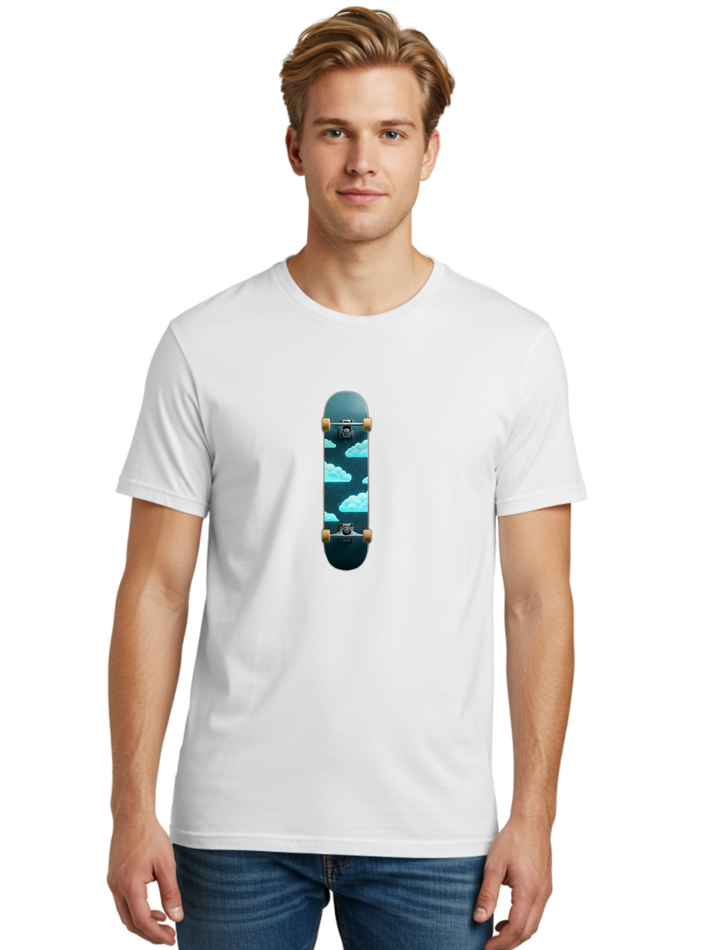 Clouds-Skateboard-1 Men'S Graphic Tee, 100% Cotton, Comfortable Casual Summer Wear, Machine Washable, Vintage Camera, Old Camera, Antique Camera, Black Camera, Classic Photography, Photography Equipment, Nostalgic Device, Film Camera, Bam061