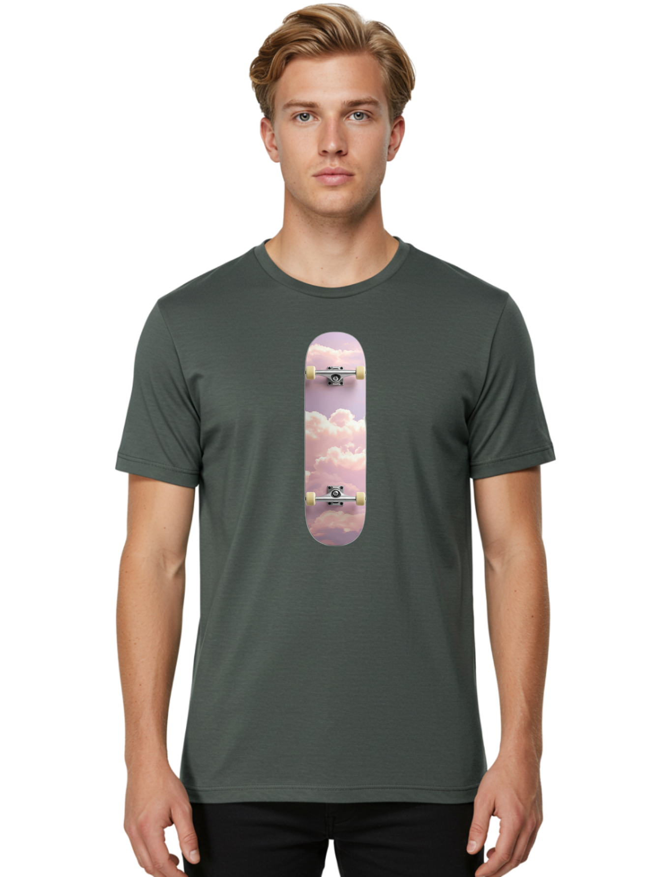 Clouds-Skateboard Men'S Graphic Tee, 100% Cotton, Comfortable Casual Summer Wear, Machine Washable, Vintage Camera, Old Camera, Antique Camera, Black Camera, Classic Photography, Photography Equipment, Nostalgic Device, Film Camera, Camera Art Bam062