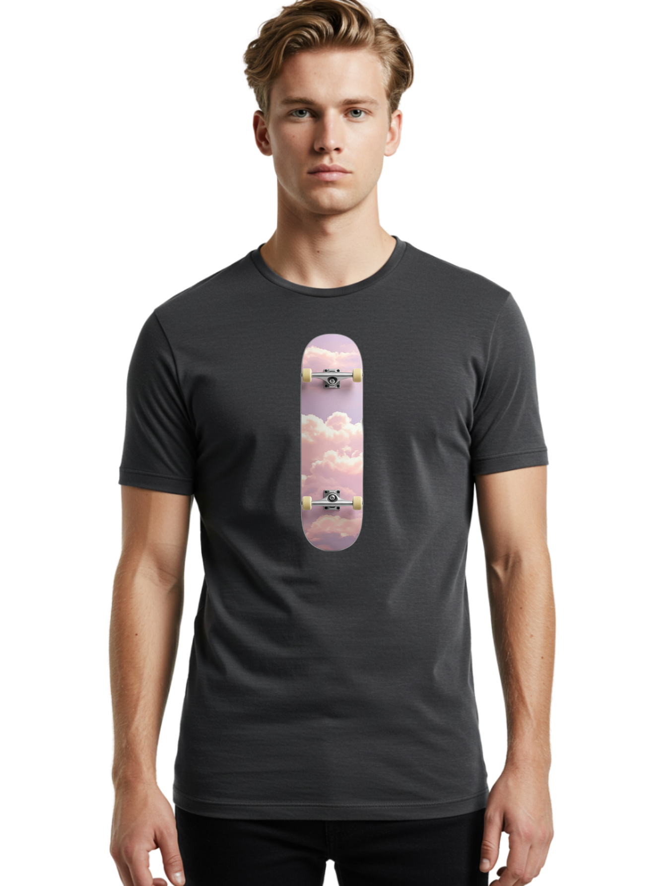 Clouds-Skateboard Men'S Graphic Tee, 100% Cotton, Comfortable Casual Summer Wear, Machine Washable, Vintage Camera, Old Camera, Antique Camera, Black Camera, Classic Photography, Photography Equipment, Nostalgic Device, Film Camera, Camera Art Bam062