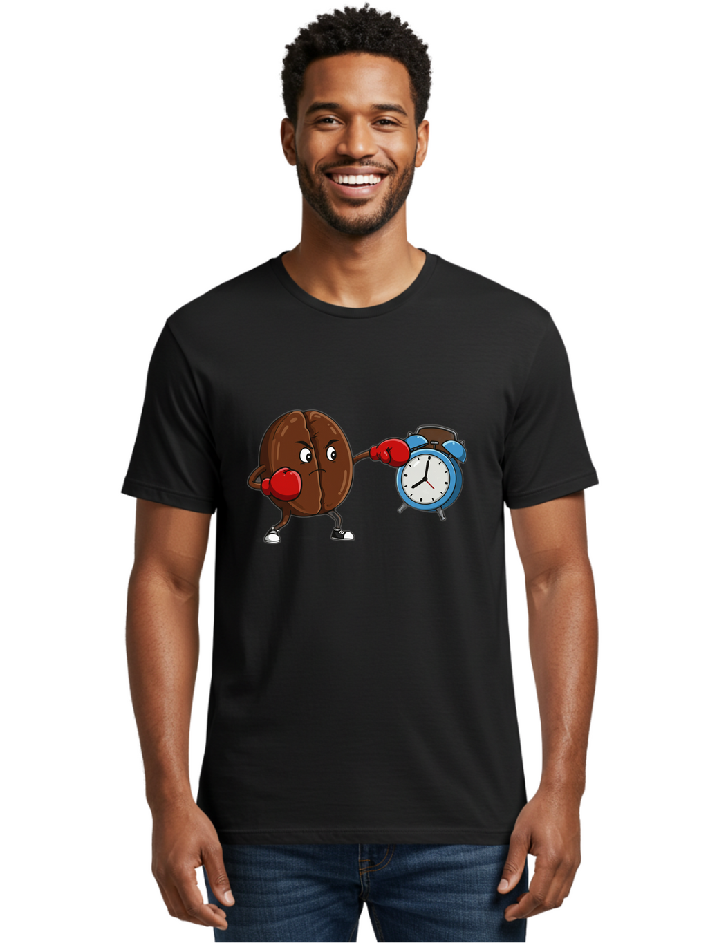 Coffee-Bean-Boxing-Alarm-Clock Men'S Graphic Tee, 100% Cotton, Comfortable Casual Summer Wear, Machine Washable, Vintage Camera, Old Camera, Antique Camera, Black Camera, Classic Photography, Photography Equipment, Nostalgic Device, Bam072