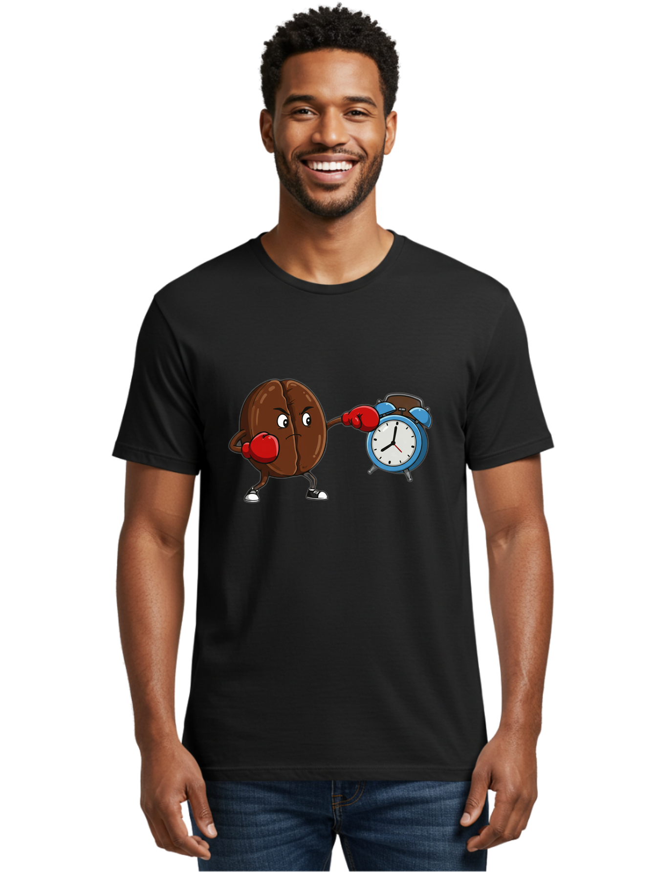 Coffee-Bean-Boxing-Alarm-Clock Men'S Graphic Tee, 100% Cotton, Comfortable Casual Summer Wear, Machine Washable, Vintage Camera, Old Camera, Antique Camera, Black Camera, Classic Photography, Photography Equipment, Nostalgic Device, Bam072