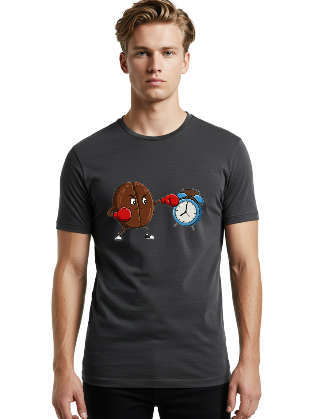 Coffee-Bean-Boxing-Alarm-Clock Men'S Graphic Tee, 100% Cotton, Comfortable Casual Summer Wear, Machine Washable, Vintage Camera, Old Camera, Antique Camera, Black Camera, Classic Photography, Photography Equipment, Nostalgic Device, Bam072