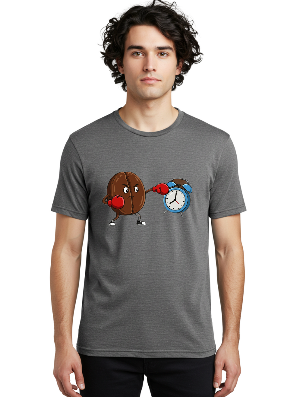 Coffee-Bean-Boxing-Alarm-Clock Men'S Graphic Tee, 100% Cotton, Comfortable Casual Summer Wear, Machine Washable, Vintage Camera, Old Camera, Antique Camera, Black Camera, Classic Photography, Photography Equipment, Nostalgic Device, Bam072