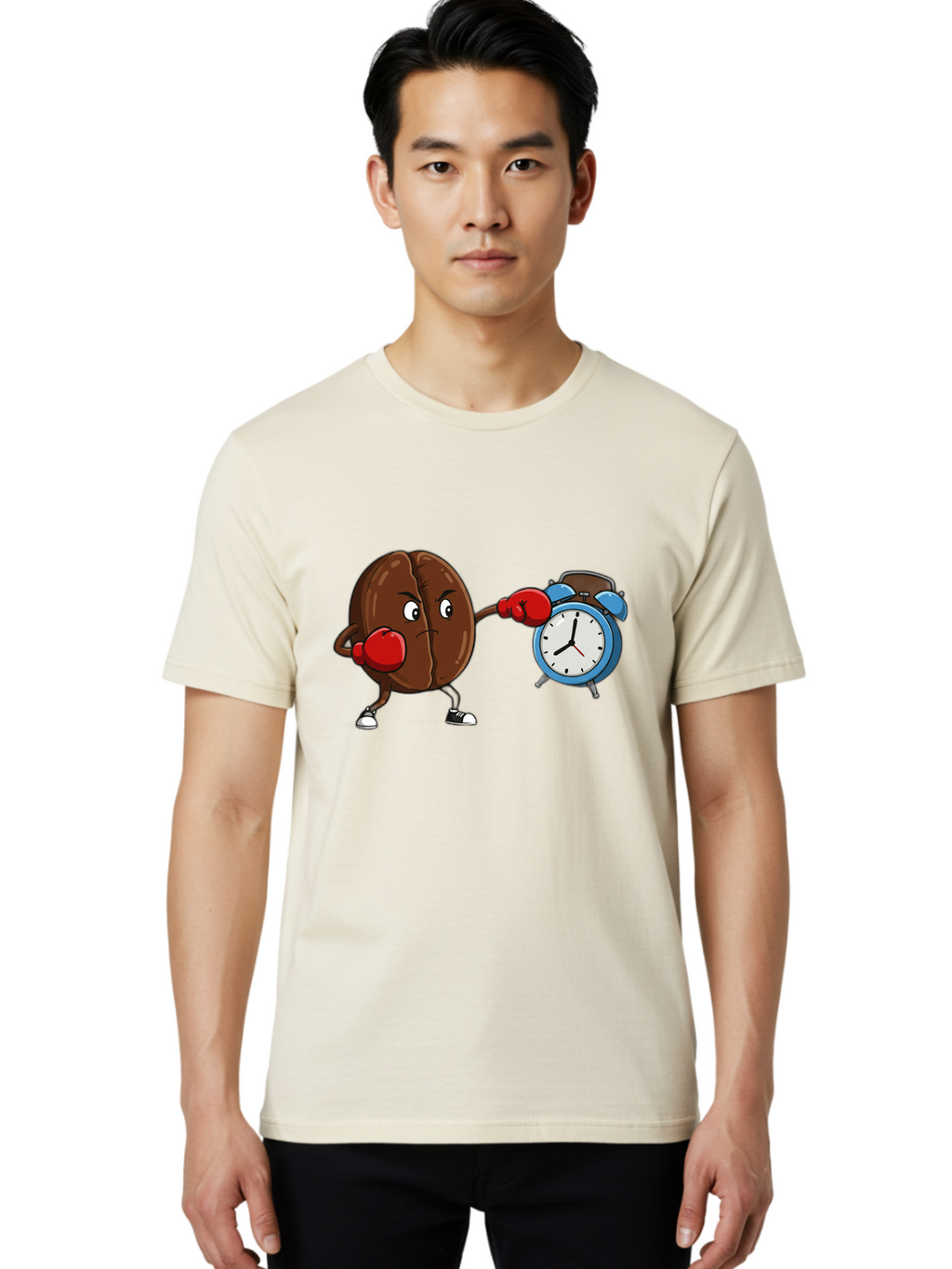 Coffee-Bean-Boxing-Alarm-Clock Men'S Graphic Tee, 100% Cotton, Comfortable Casual Summer Wear, Machine Washable, Vintage Camera, Old Camera, Antique Camera, Black Camera, Classic Photography, Photography Equipment, Nostalgic Device, Bam072
