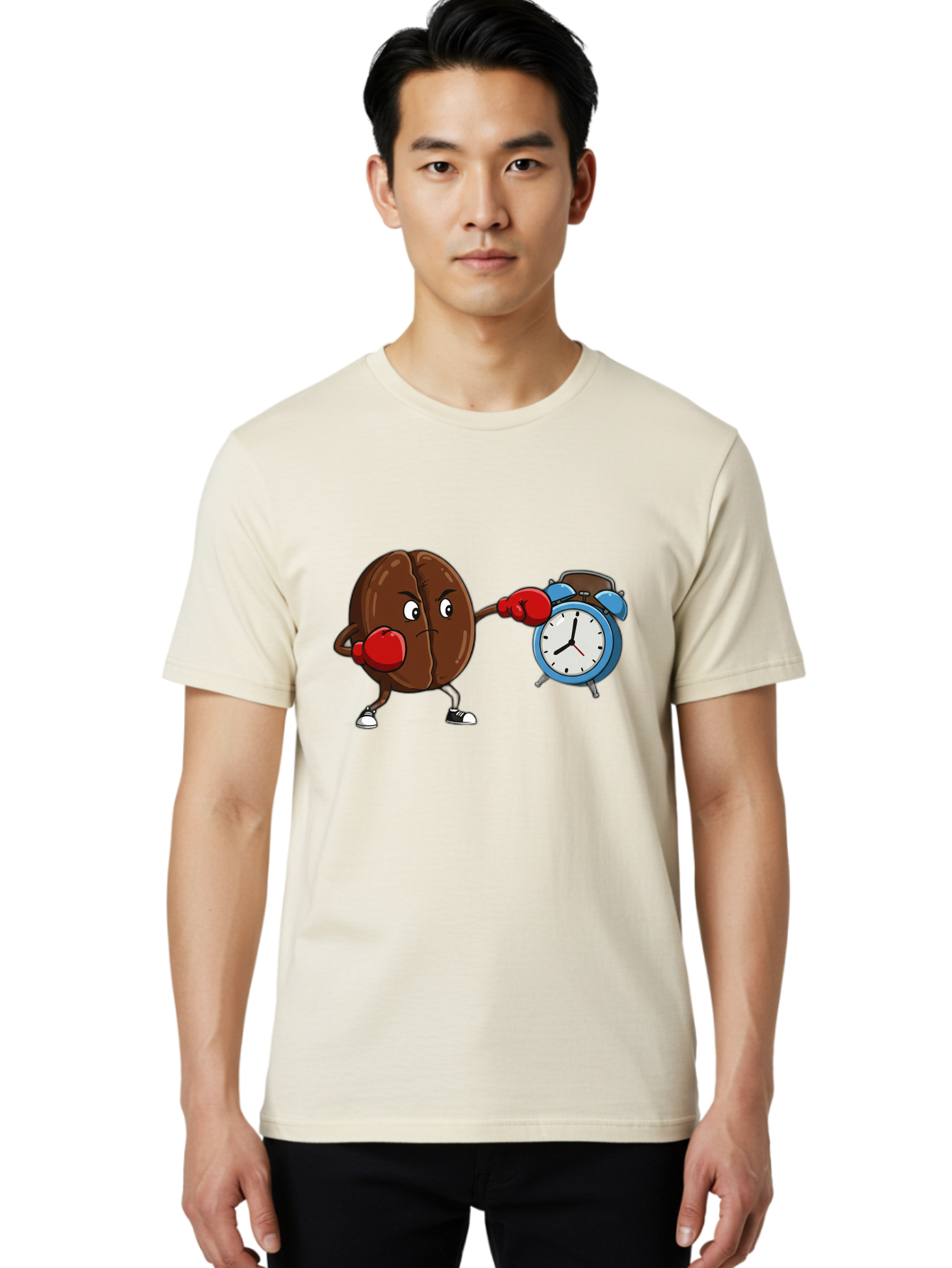 Coffee-Bean-Boxing-Alarm-Clock Men'S Graphic Tee, 100% Cotton, Comfortable Casual Summer Wear, Machine Washable, Vintage Camera, Old Camera, Antique Camera, Black Camera, Classic Photography, Photography Equipment, Nostalgic Device, Bam072