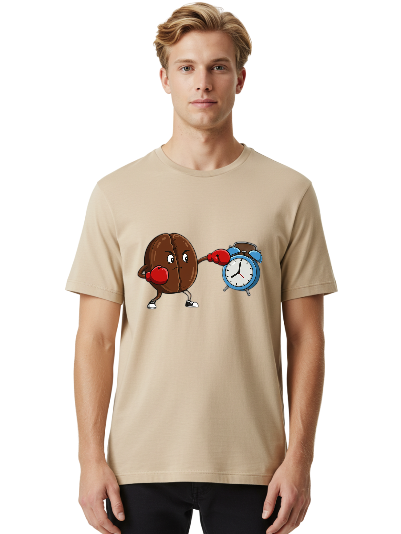 Coffee-Bean-Boxing-Alarm-Clock Men'S Graphic Tee, 100% Cotton, Comfortable Casual Summer Wear, Machine Washable, Vintage Camera, Old Camera, Antique Camera, Black Camera, Classic Photography, Photography Equipment, Nostalgic Device, Bam072